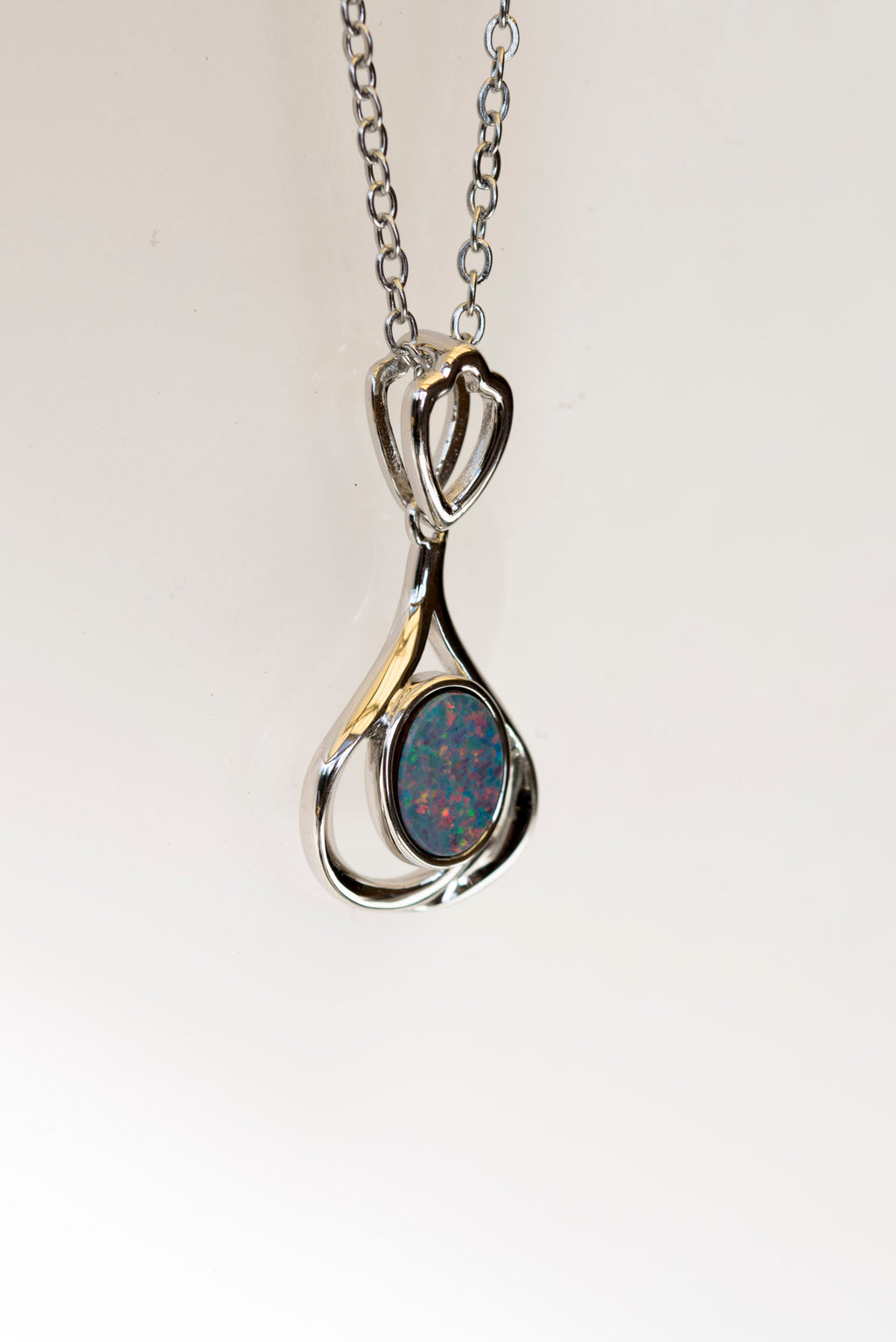 Genuine Australian Opal - Multi Color Opal Pendant - Authentic Australian Doublet Opal Necklace in Sterling Silver White Gold Plated