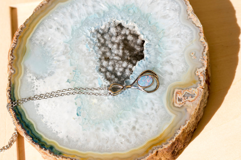 Genuine Australian Opal - Multi Color Opal Pendant - Authentic Australian Doublet Opal Necklace in Sterling Silver White Gold Plated