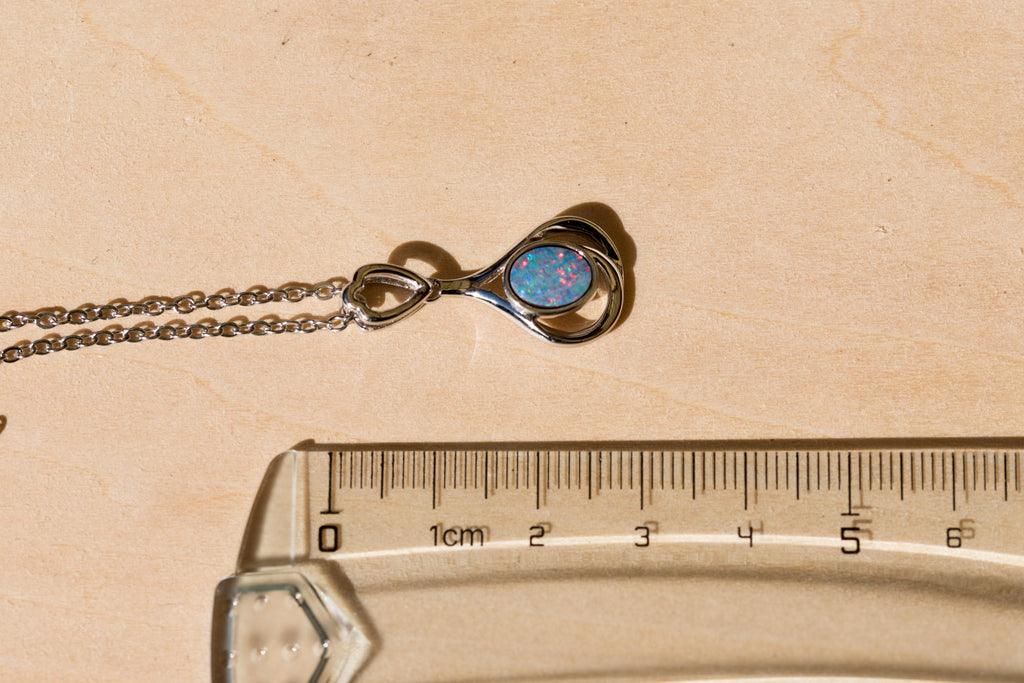 Genuine Australian Opal - Multi Color Opal Pendant - Authentic Australian Doublet Opal Necklace in Sterling Silver White Gold Plated