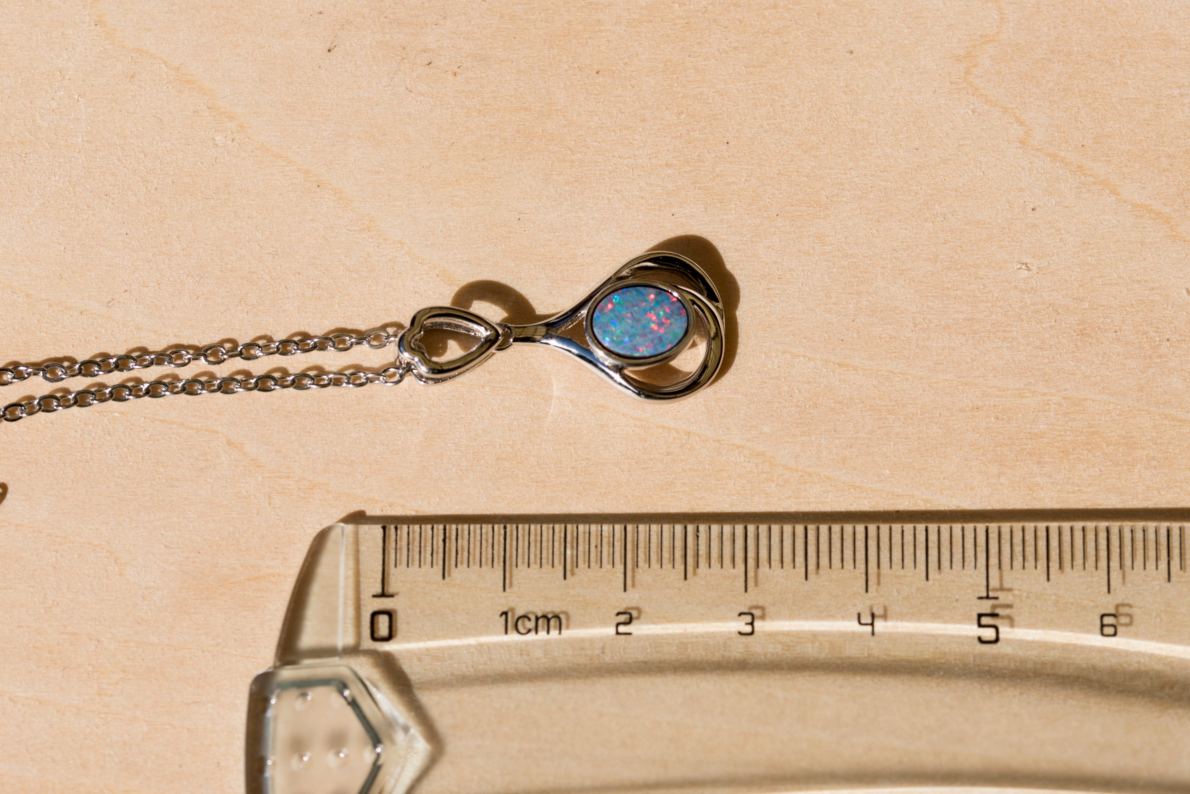 Genuine Australian Opal - Multi Color Opal Pendant - Authentic Australian Doublet Opal Necklace in Sterling Silver White Gold Plated