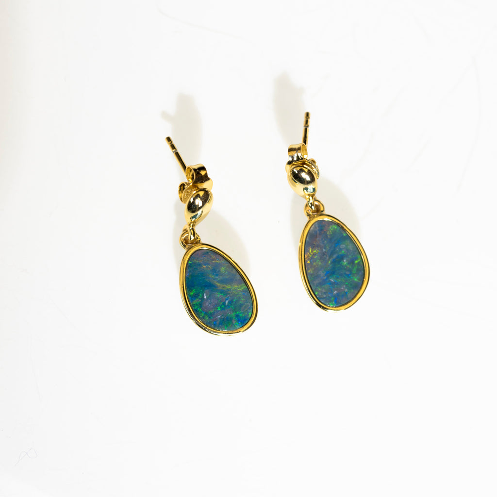 Genuine Australian Fire Opal Earring - Australian Doublet Opal Earrings in Sterling Silver Yellow Gold Plated