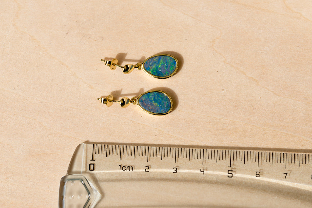 Genuine Australian Fire Opal Earring - Australian Doublet Opal Earrings in Sterling Silver Yellow Gold Plated
