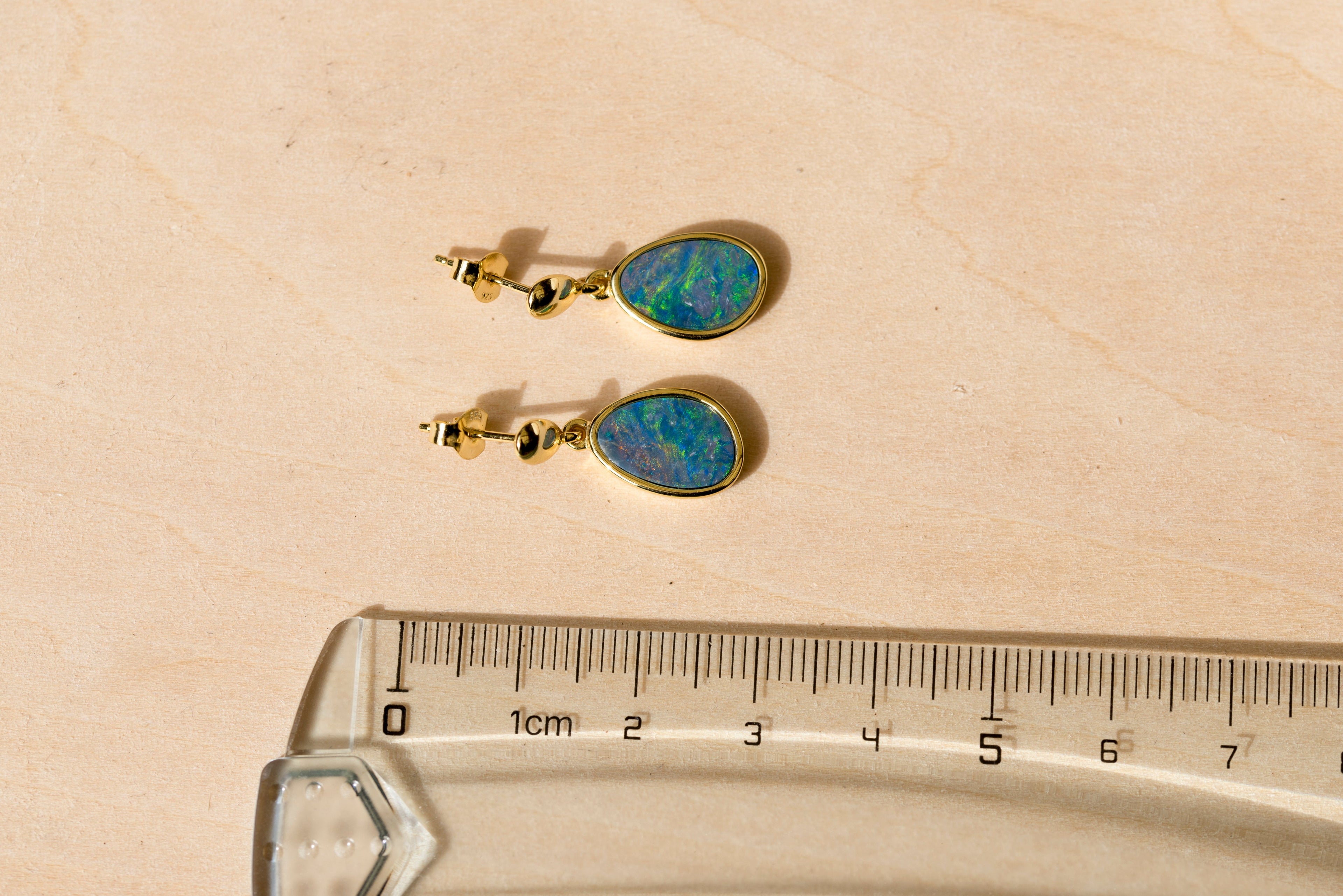 Genuine Australian Fire Opal Earring - Australian Doublet Opal Earrings in Sterling Silver Yellow Gold Plated