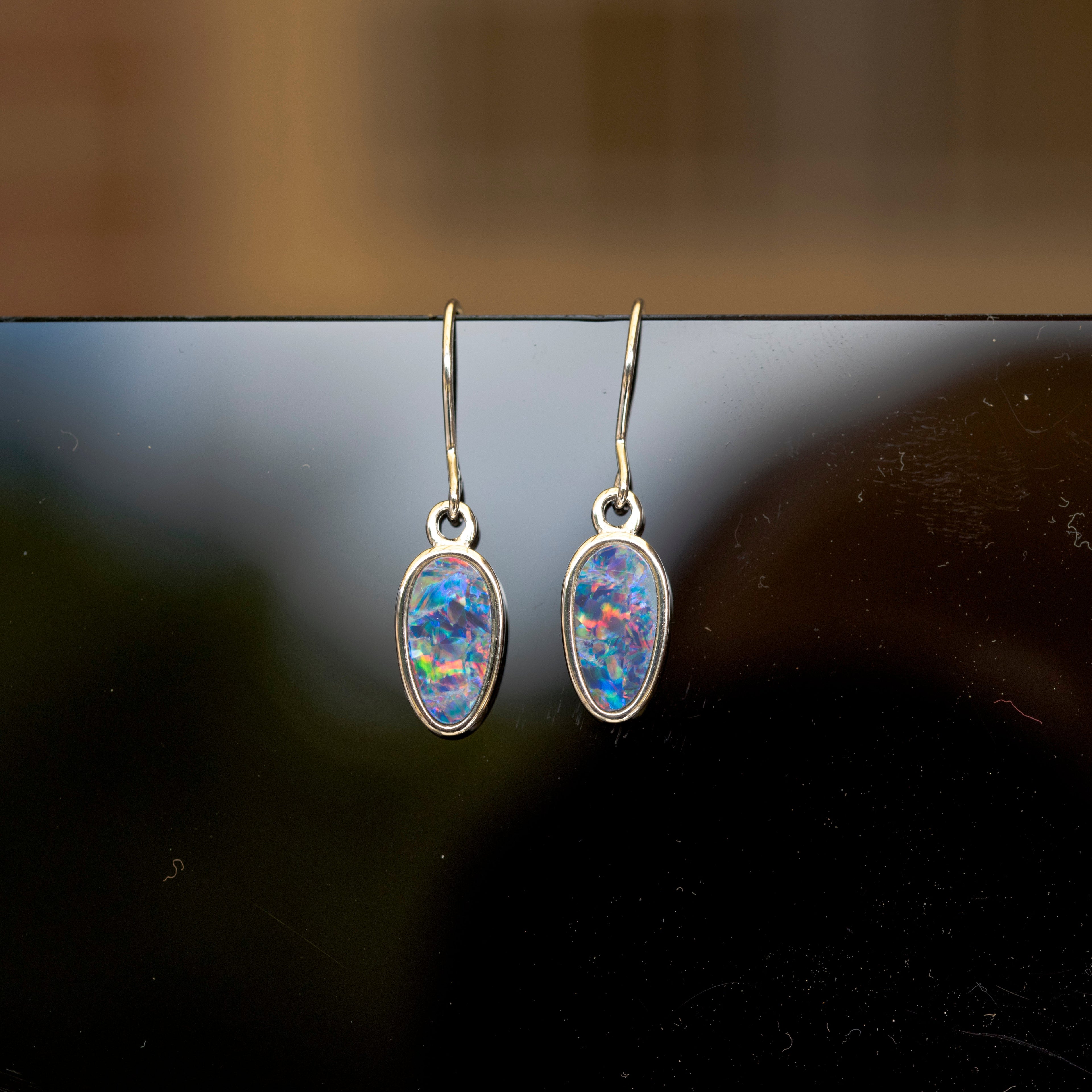 Genuine Australian Fire Opal - Luxury Design Australian Doublet Opal Earrings in Sterling Silver White Gold Plated