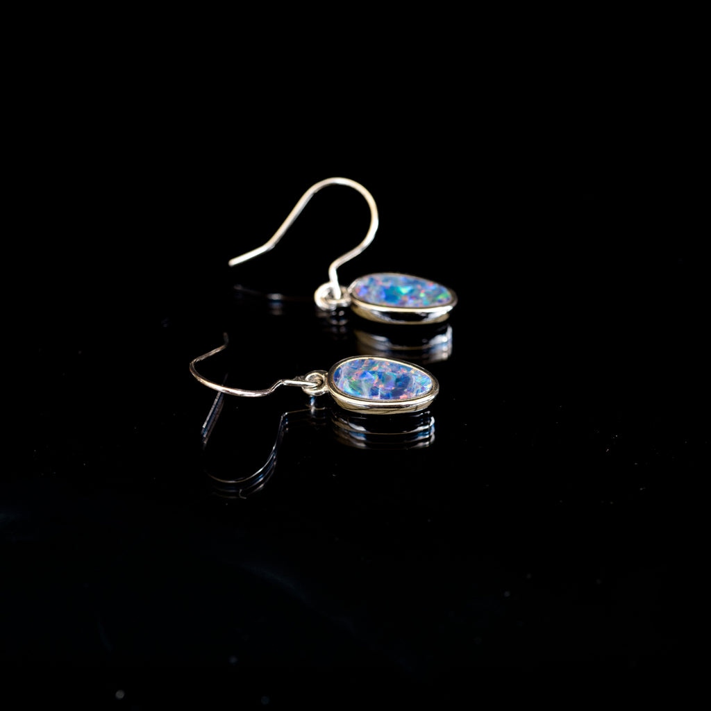 Genuine Australian Fire Opal - Luxury Design Australian Doublet Opal Earrings in Sterling Silver White Gold Plated