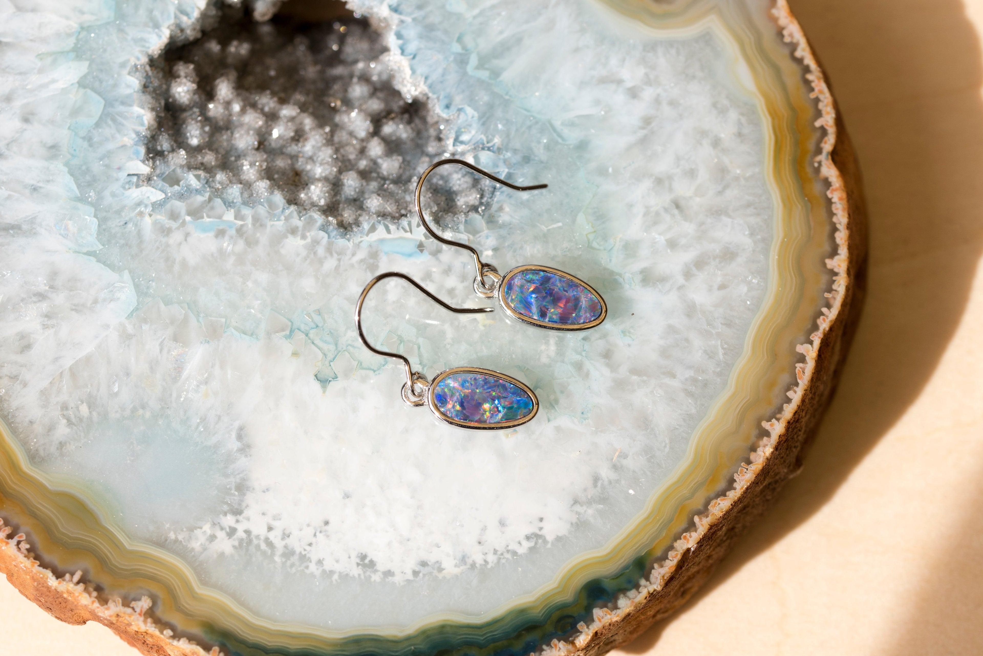 Genuine Australian Fire Opal - Luxury Design Australian Doublet Opal Earrings in Sterling Silver White Gold Plated