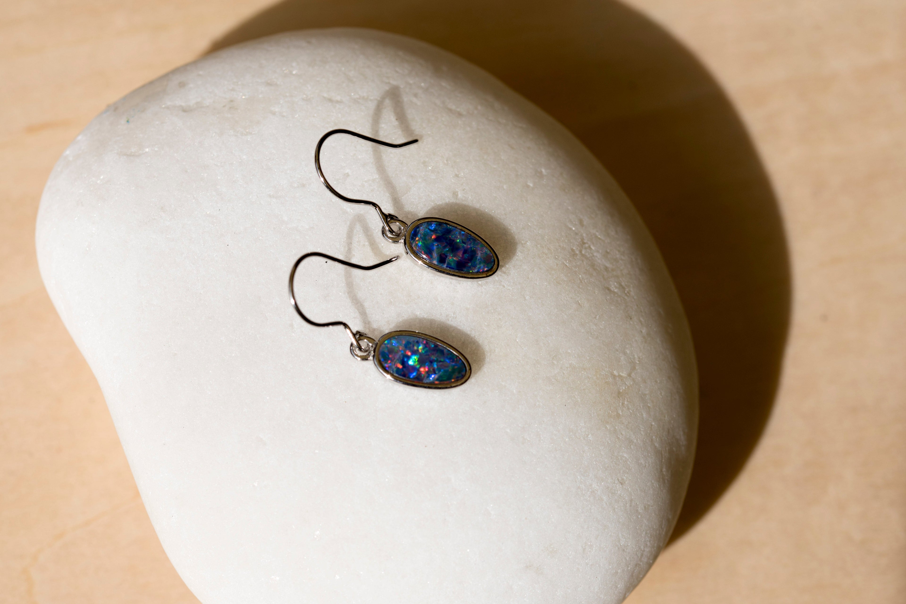 Genuine Australian Fire Opal - Luxury Design Australian Doublet Opal Earrings in Sterling Silver White Gold Plated