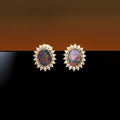Genuine Australian Fire Opal - Australian Doublet Opal Earrings in Sterling Silver Yellow Gold Plated