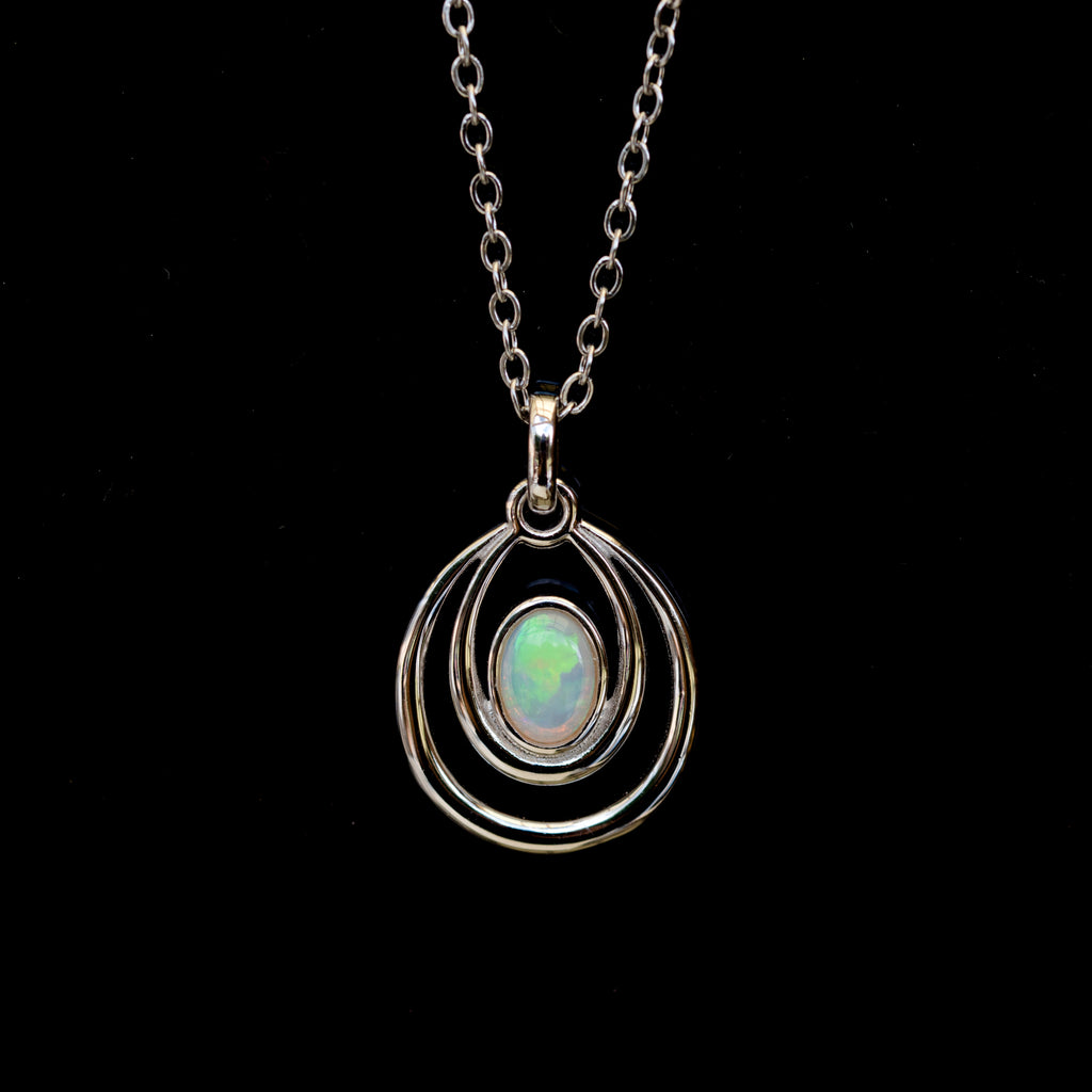 Genuine Australian Opal - Dainty Pendant - Multi Color Fire Opal - Australian Solid Opal Necklace Pendant in Sterling Silver White Gold Plated