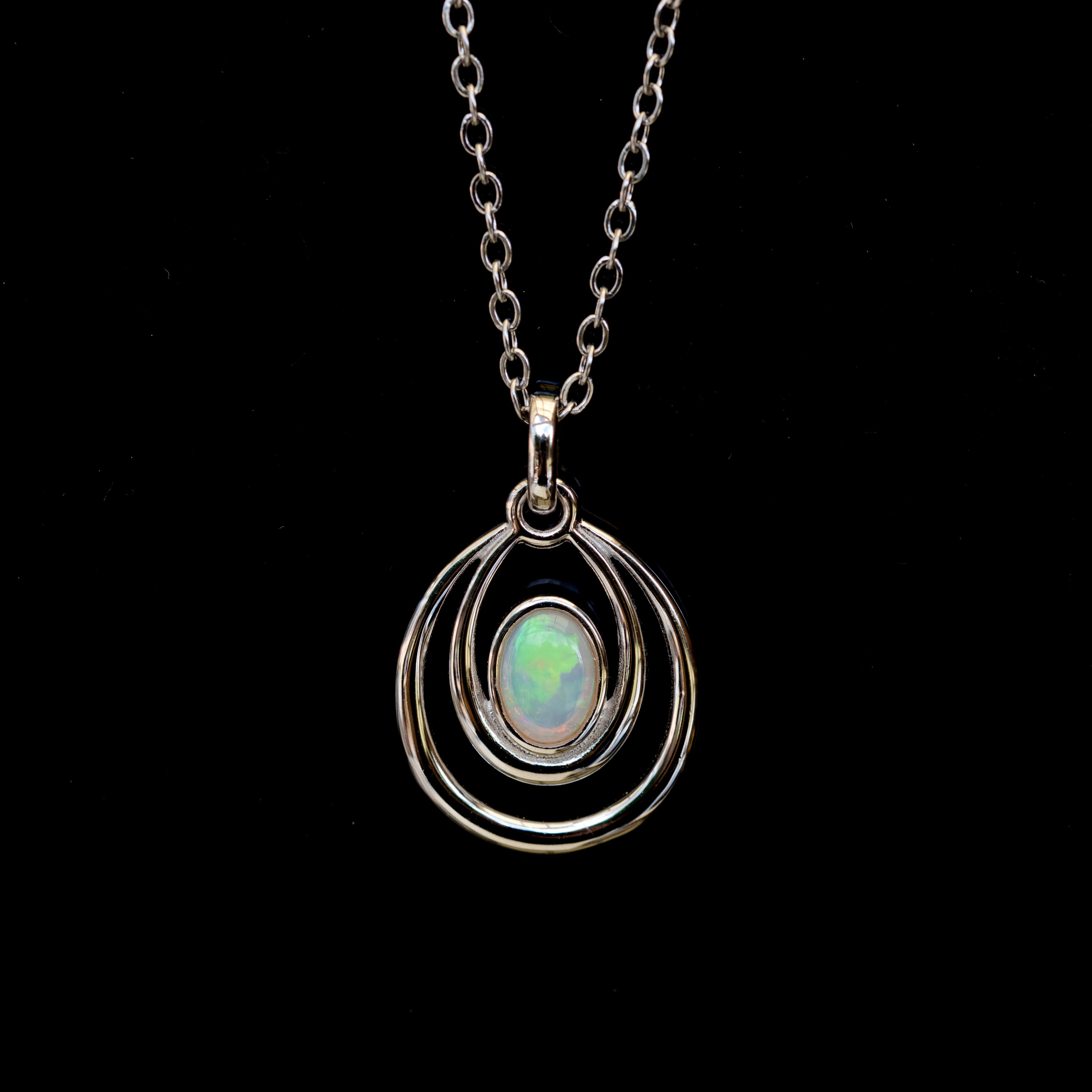 Genuine Australian Opal - Dainty Pendant - Multi Color Fire Opal - Australian Solid Opal Necklace Pendant in Sterling Silver White Gold Plated