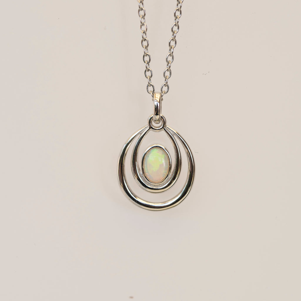 Genuine Australian Opal - Dainty Pendant - Multi Color Fire Opal - Australian Solid Opal Necklace Pendant in Sterling Silver White Gold Plated
