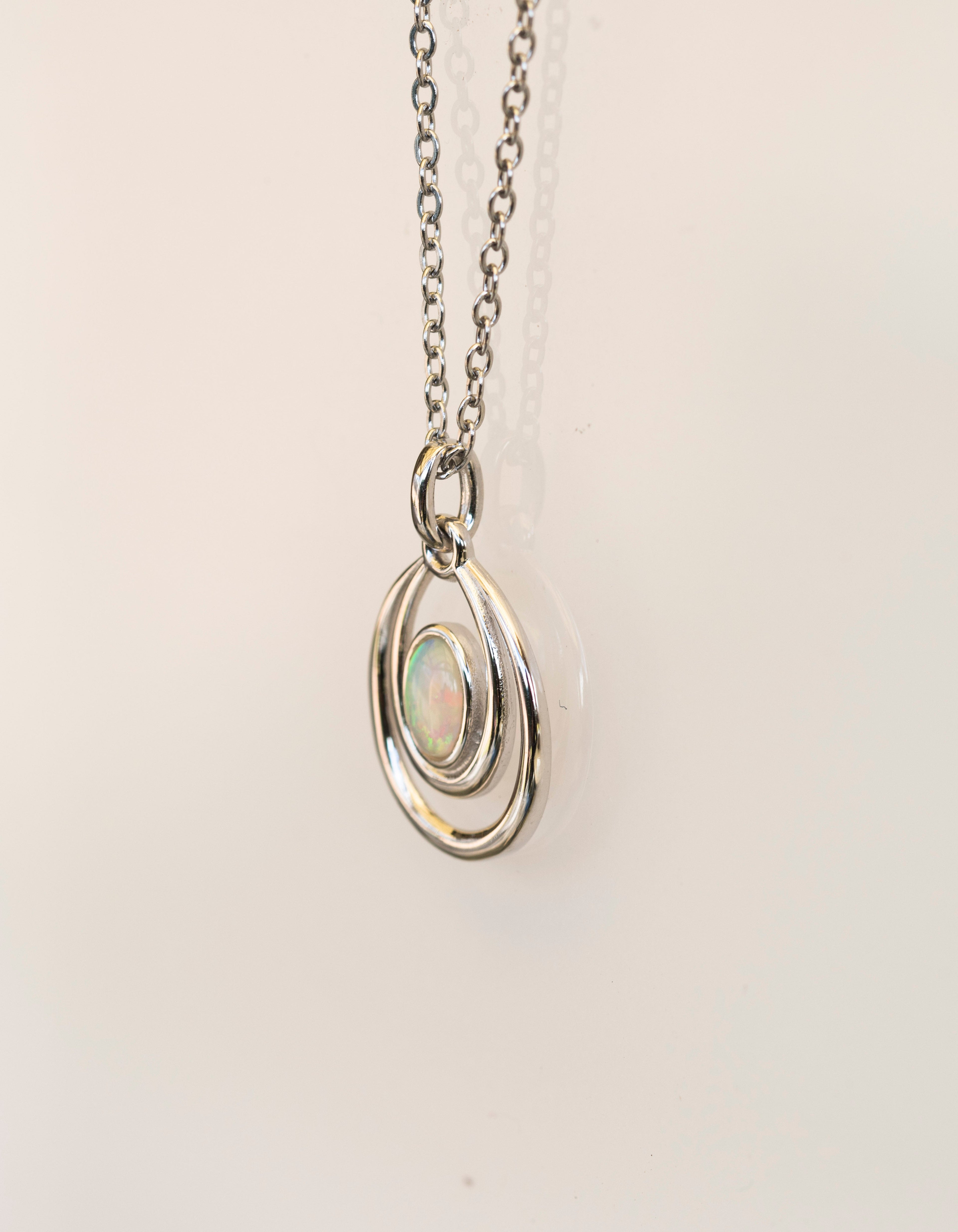 Genuine Australian Opal - Dainty Pendant - Multi Color Fire Opal - Australian Solid Opal Necklace Pendant in Sterling Silver White Gold Plated