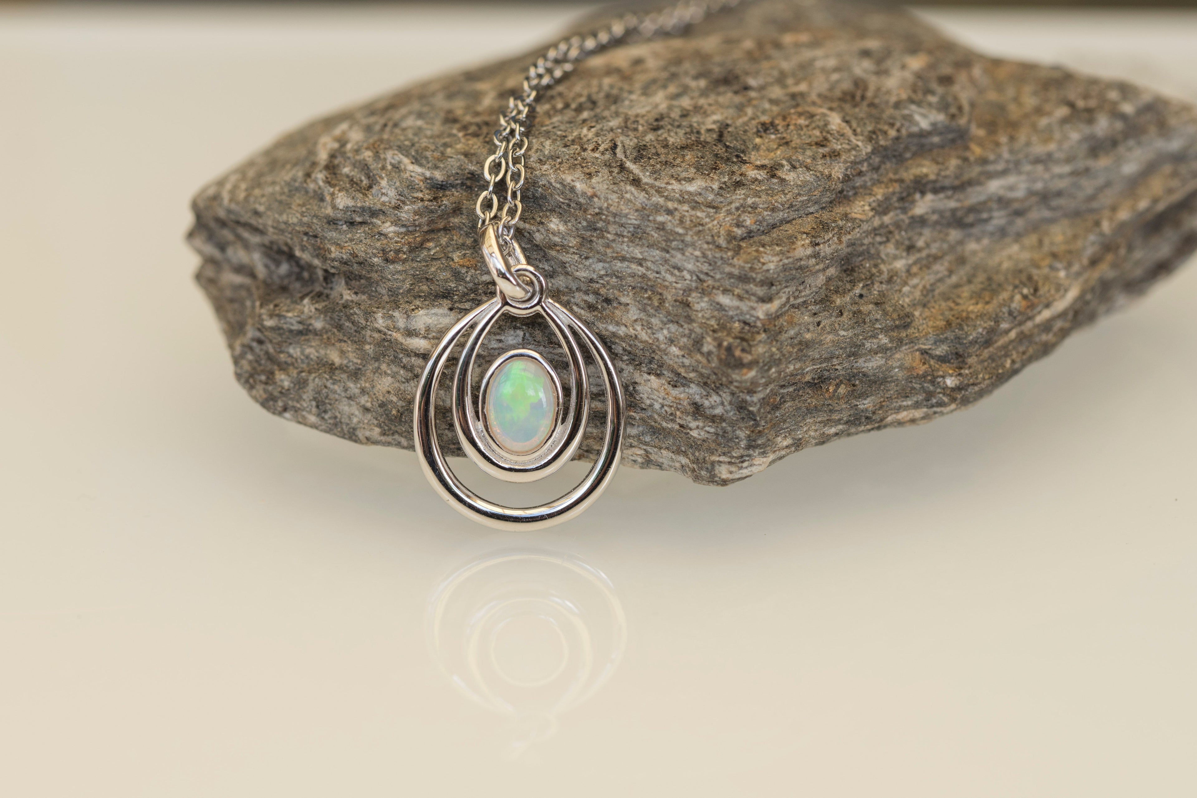 Genuine Australian Opal - Dainty Pendant - Multi Color Fire Opal - Australian Solid Opal Necklace Pendant in Sterling Silver White Gold Plated
