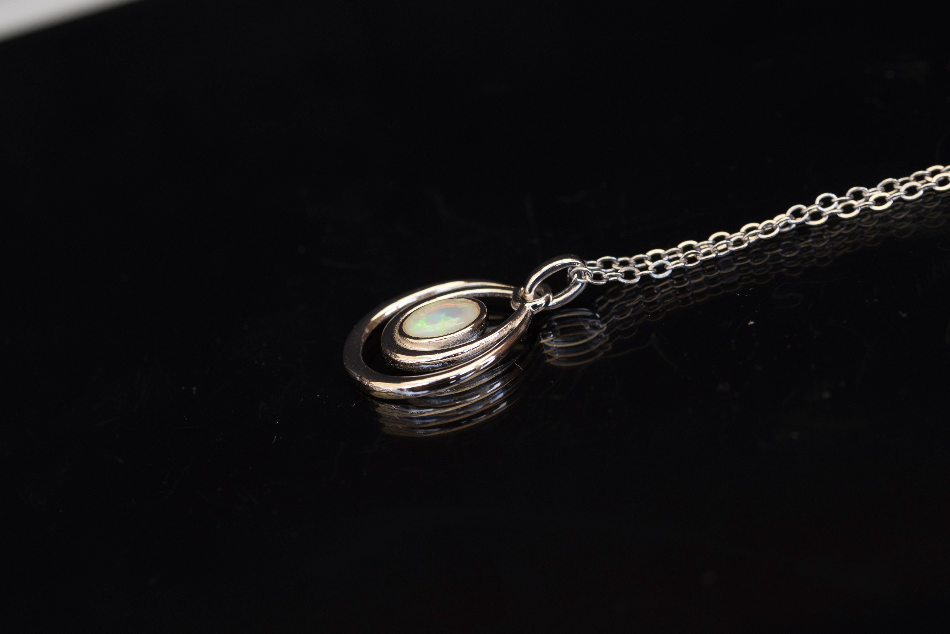 Genuine Australian Opal - Dainty Pendant - Multi Color Fire Opal - Australian Solid Opal Necklace Pendant in Sterling Silver White Gold Plated