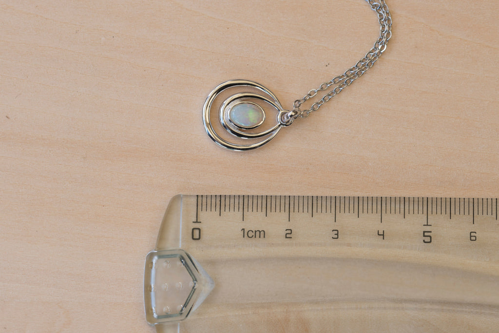 Genuine Australian Opal - Dainty Pendant - Multi Color Fire Opal - Australian Solid Opal Necklace Pendant in Sterling Silver White Gold Plated