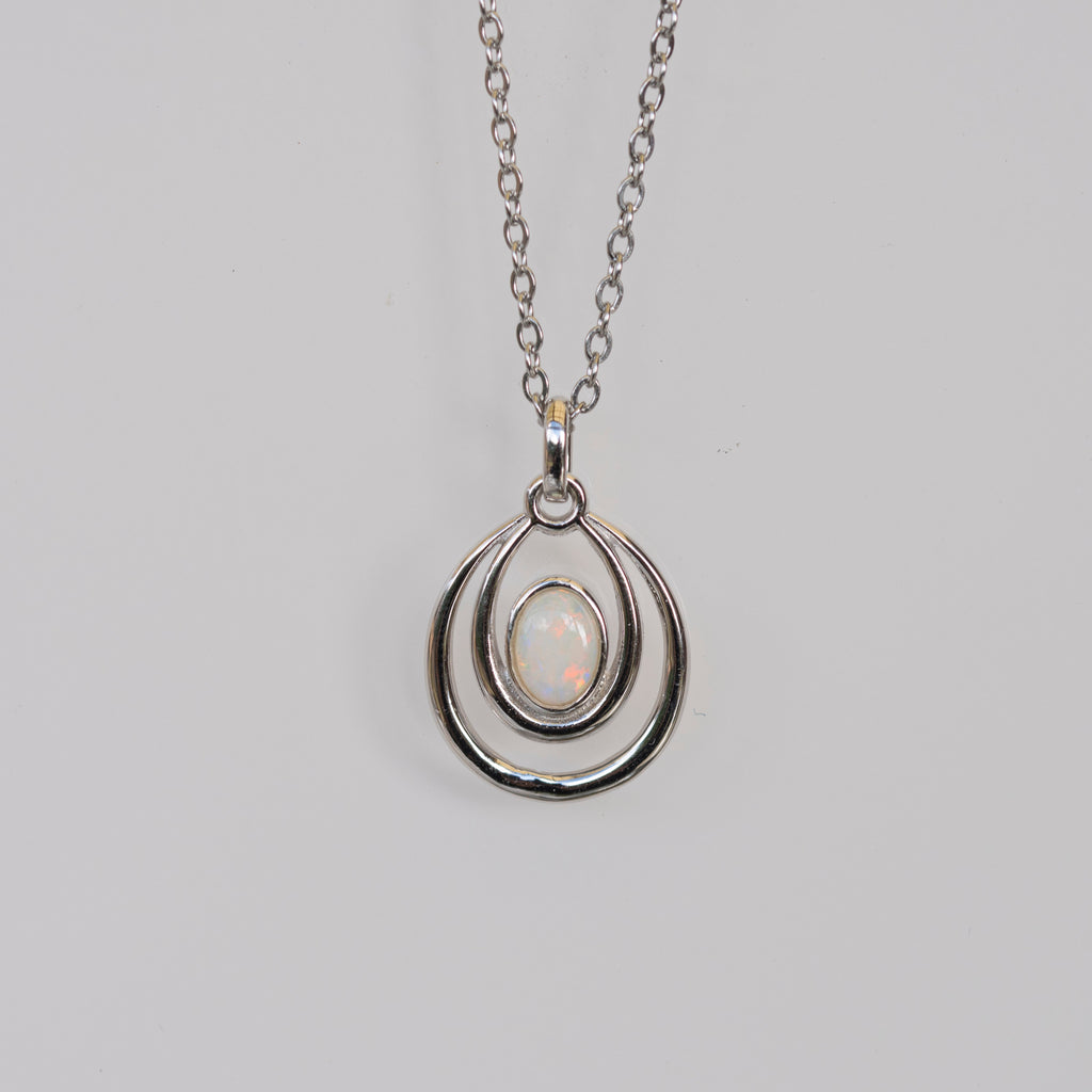 Genuine Australian Opal - Dainty Pendant - Multi Color Fire Opal - Australian Solid Opal Necklace Pendant in Sterling Silver White Gold Plated