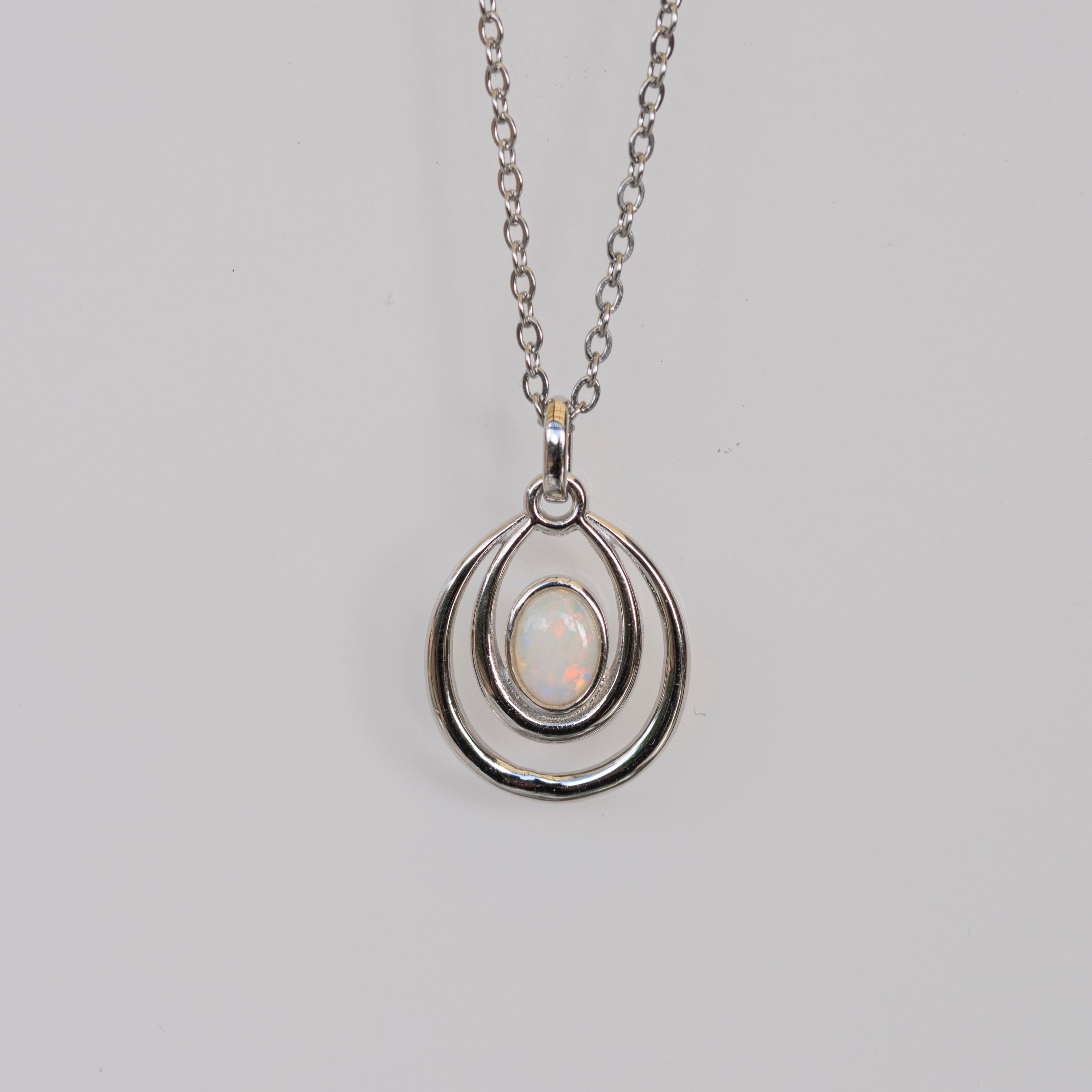 Genuine Australian Opal - Dainty Pendant - Multi Color Fire Opal - Australian Solid Opal Necklace Pendant in Sterling Silver White Gold Plated
