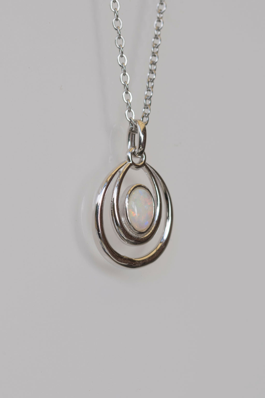 Genuine Australian Opal - Dainty Pendant - Multi Color Fire Opal - Australian Solid Opal Necklace Pendant in Sterling Silver White Gold Plated