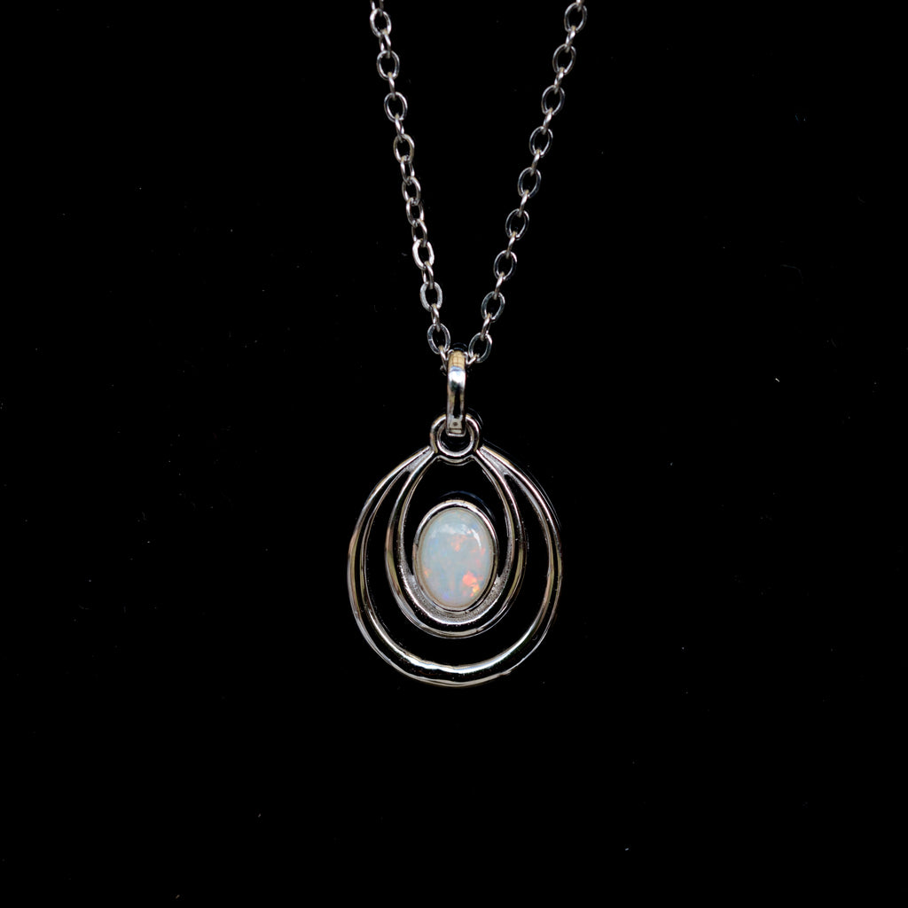 Genuine Australian Opal - Dainty Pendant - Multi Color Fire Opal - Australian Solid Opal Necklace Pendant in Sterling Silver White Gold Plated
