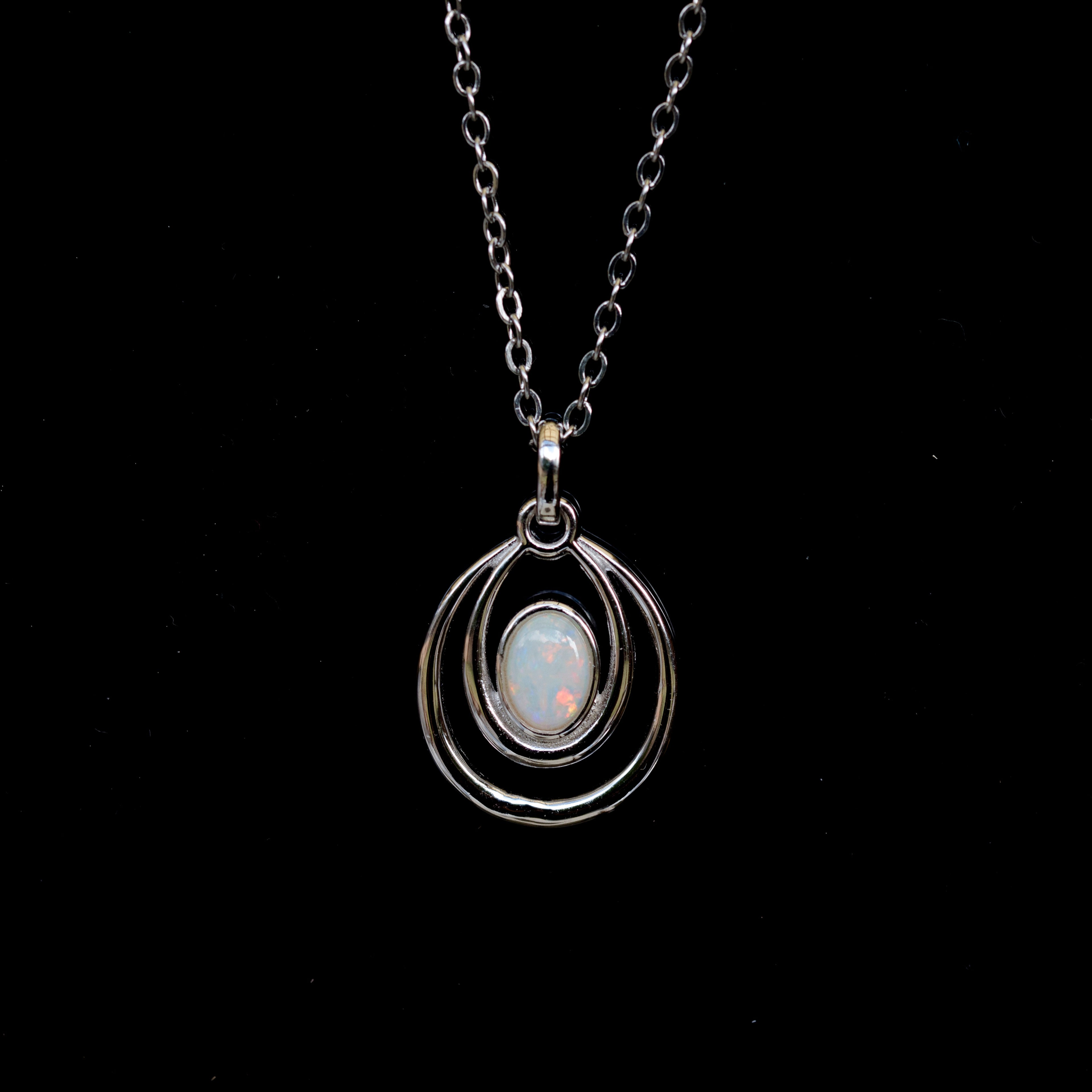 Genuine Australian Opal - Dainty Pendant - Multi Color Fire Opal - Australian Solid Opal Necklace Pendant in Sterling Silver White Gold Plated