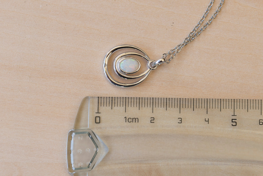 Genuine Australian Opal - Dainty Pendant - Multi Color Fire Opal - Australian Solid Opal Necklace Pendant in Sterling Silver White Gold Plated