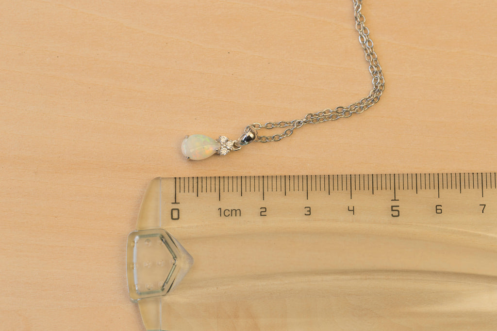 Hand Crafted Australian Opal Pendant - Multi Color Dainty Necklace in Sterling Silver White Gold Plated