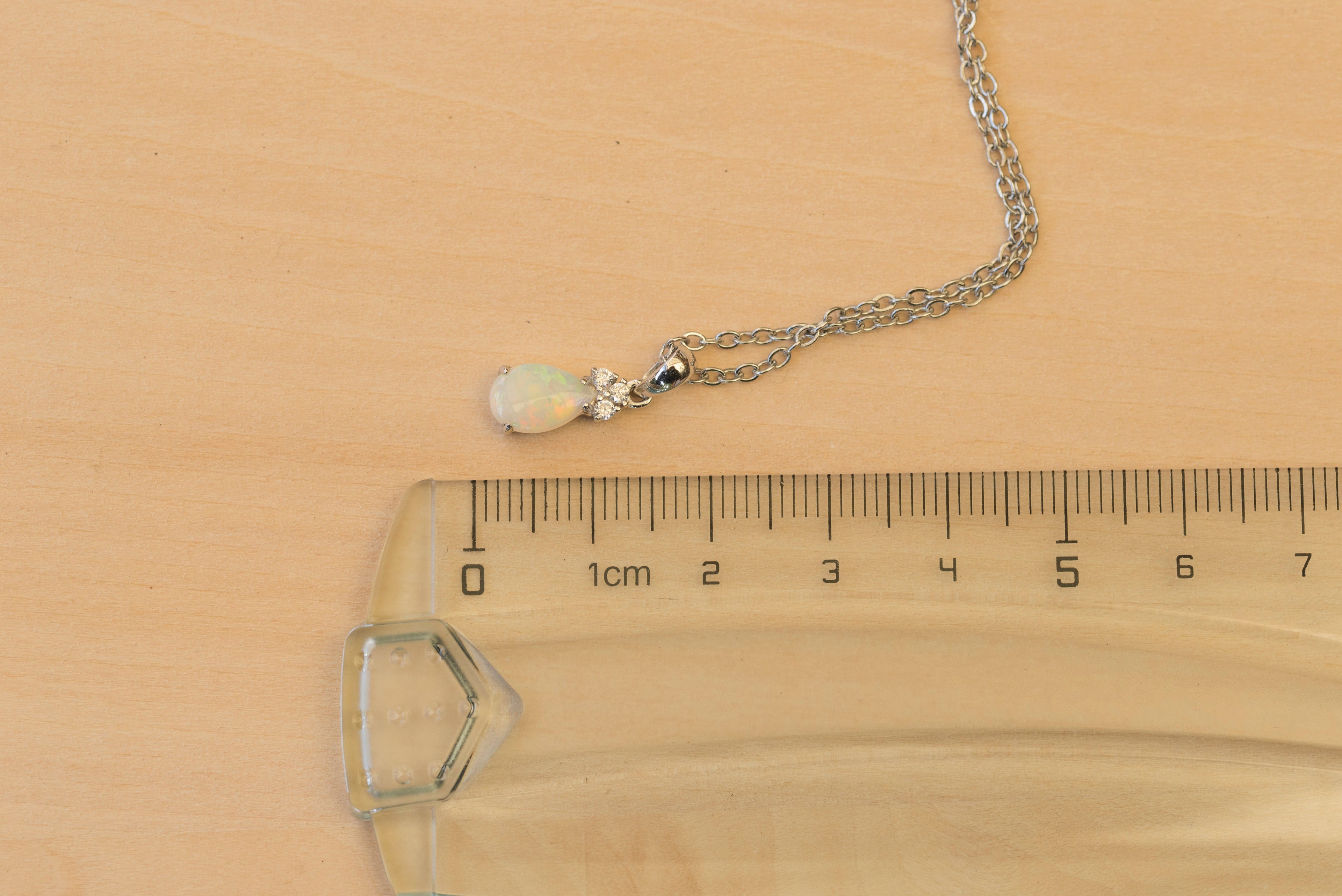 Hand Crafted Australian Opal Pendant - Multi Color Dainty Necklace in Sterling Silver White Gold Plated