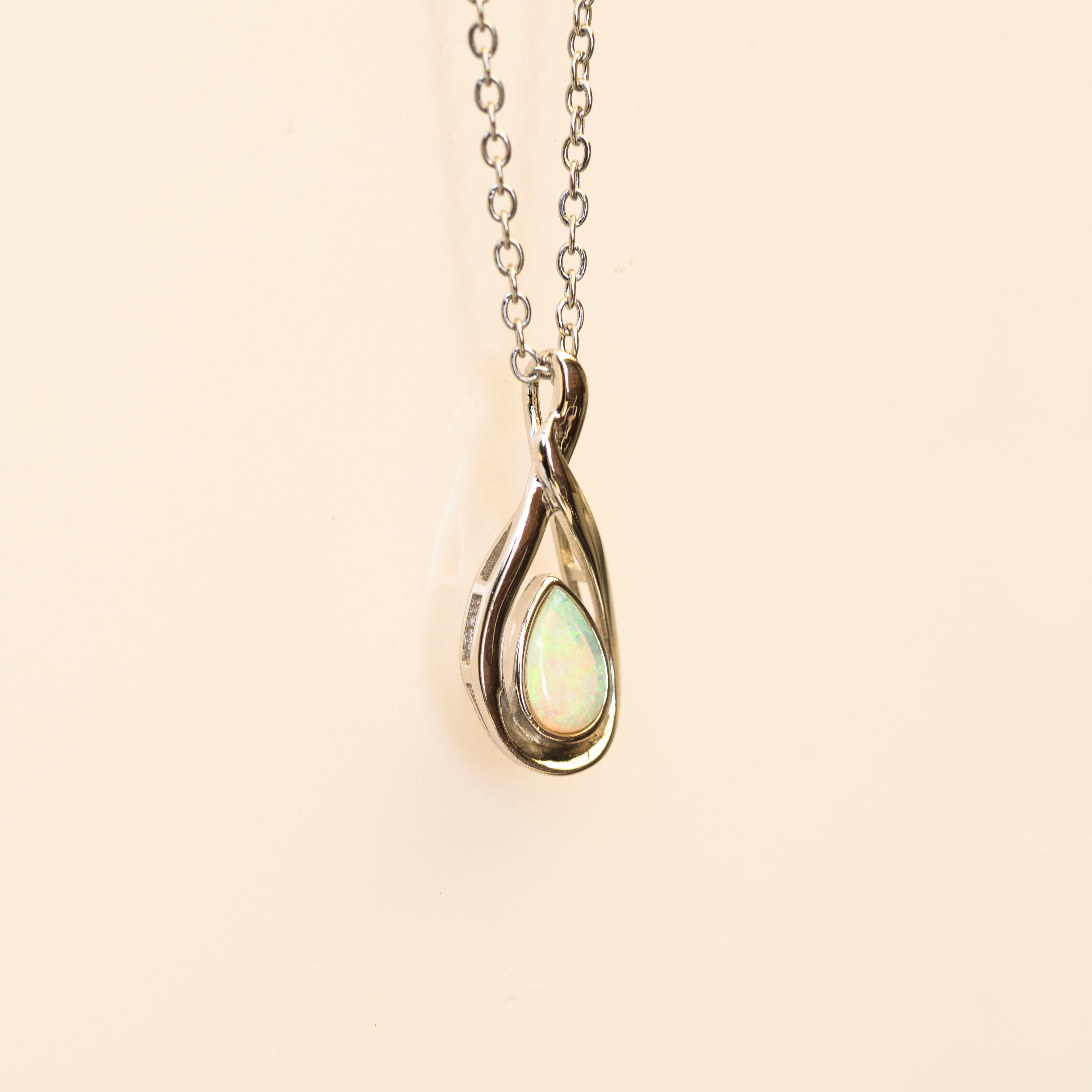 Handmade Australian Opal - Dainty Multi Color Fire Opal Necklace - Australian Solid Opal Necklace Pendant in Sterling Silver White Gold Plated