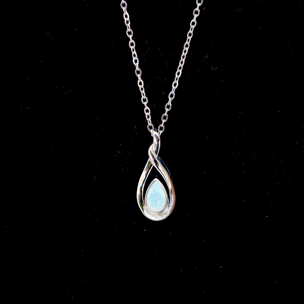 Handmade Australian Opal - Dainty Multi Color Fire Opal Necklace - Australian Solid Opal Necklace Pendant in Sterling Silver White Gold Plated