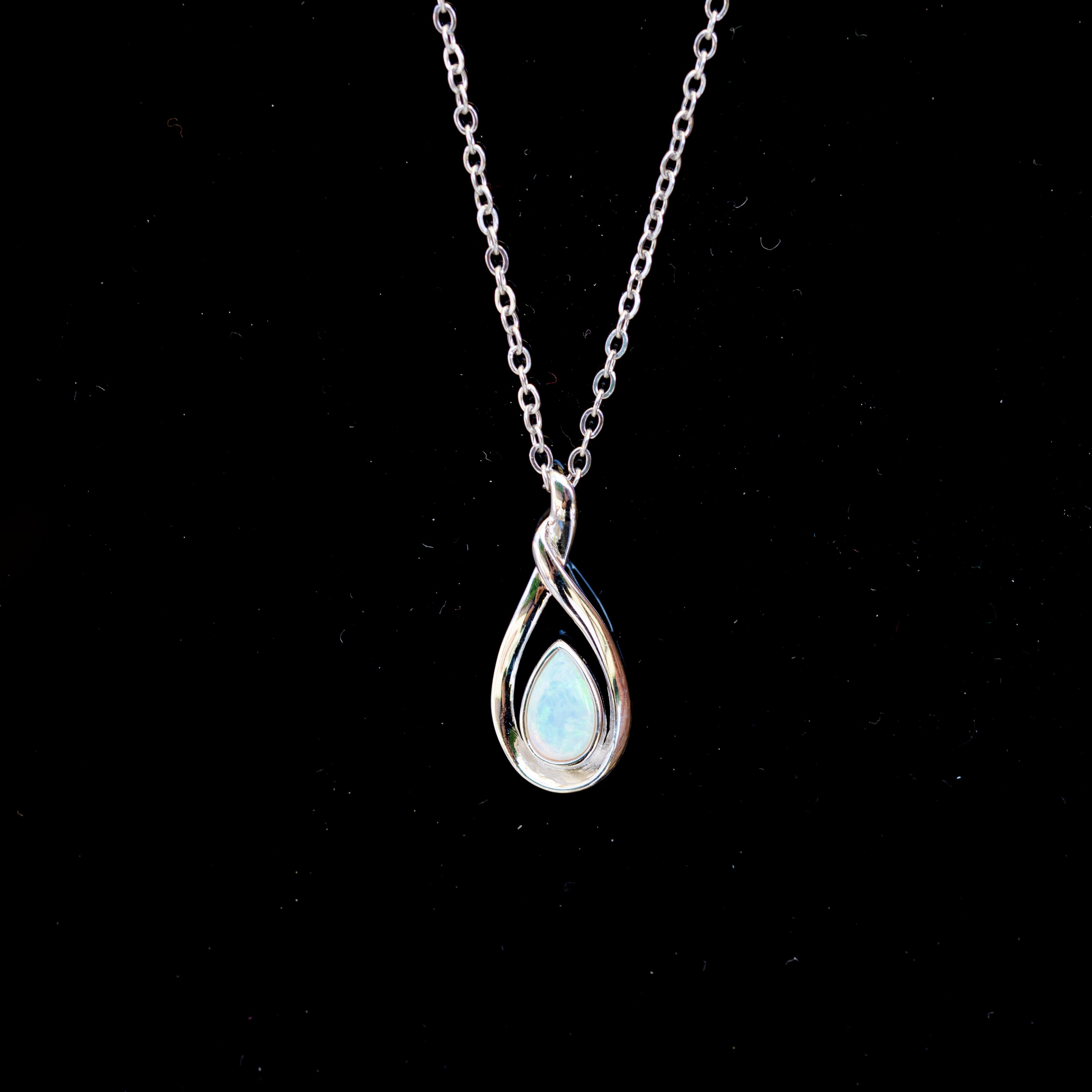 Handmade Australian Opal - Dainty Multi Color Fire Opal Necklace - Australian Solid Opal Necklace Pendant in Sterling Silver White Gold Plated
