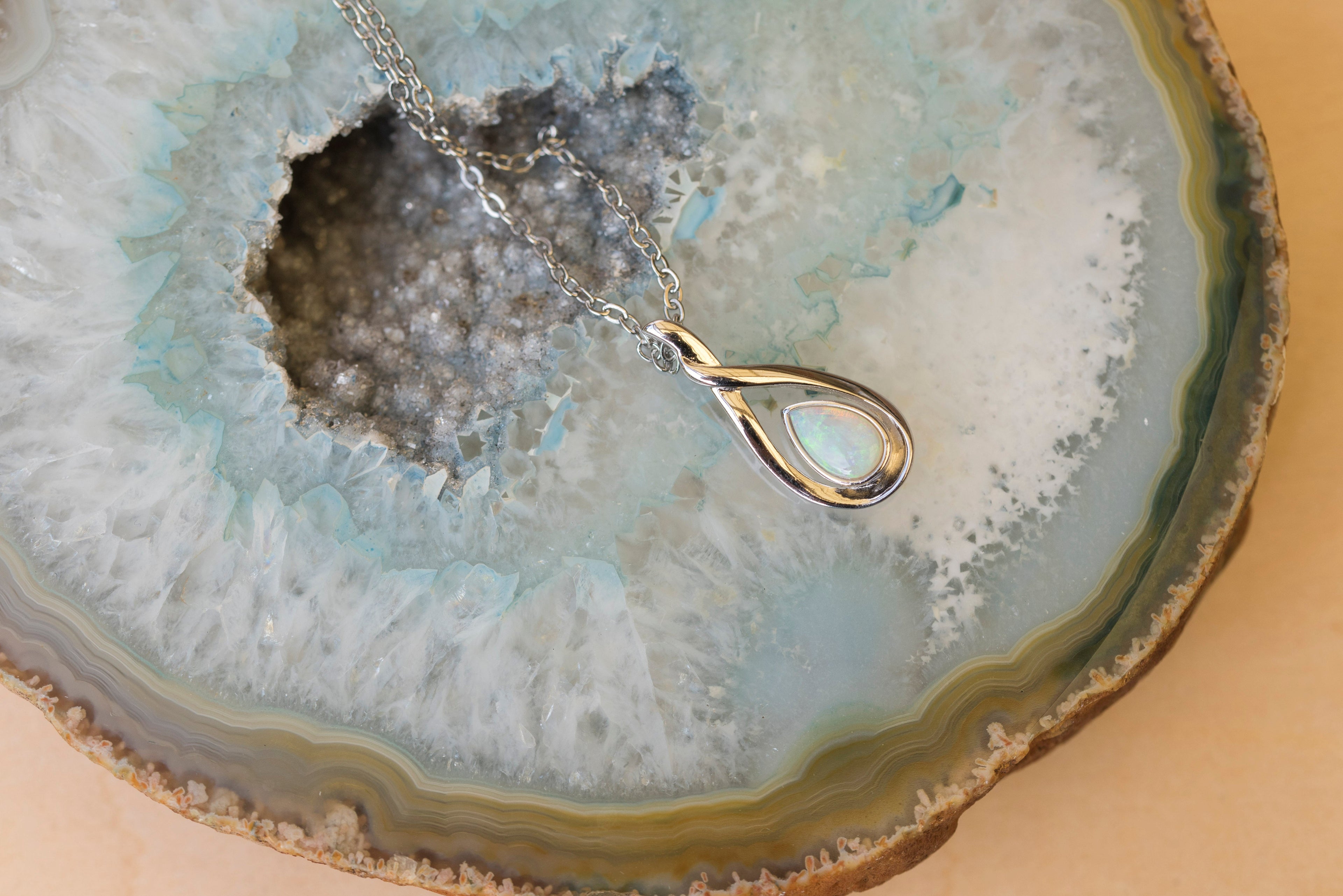 Handmade Australian Opal - Dainty Multi Color Fire Opal Necklace - Australian Solid Opal Necklace Pendant in Sterling Silver White Gold Plated