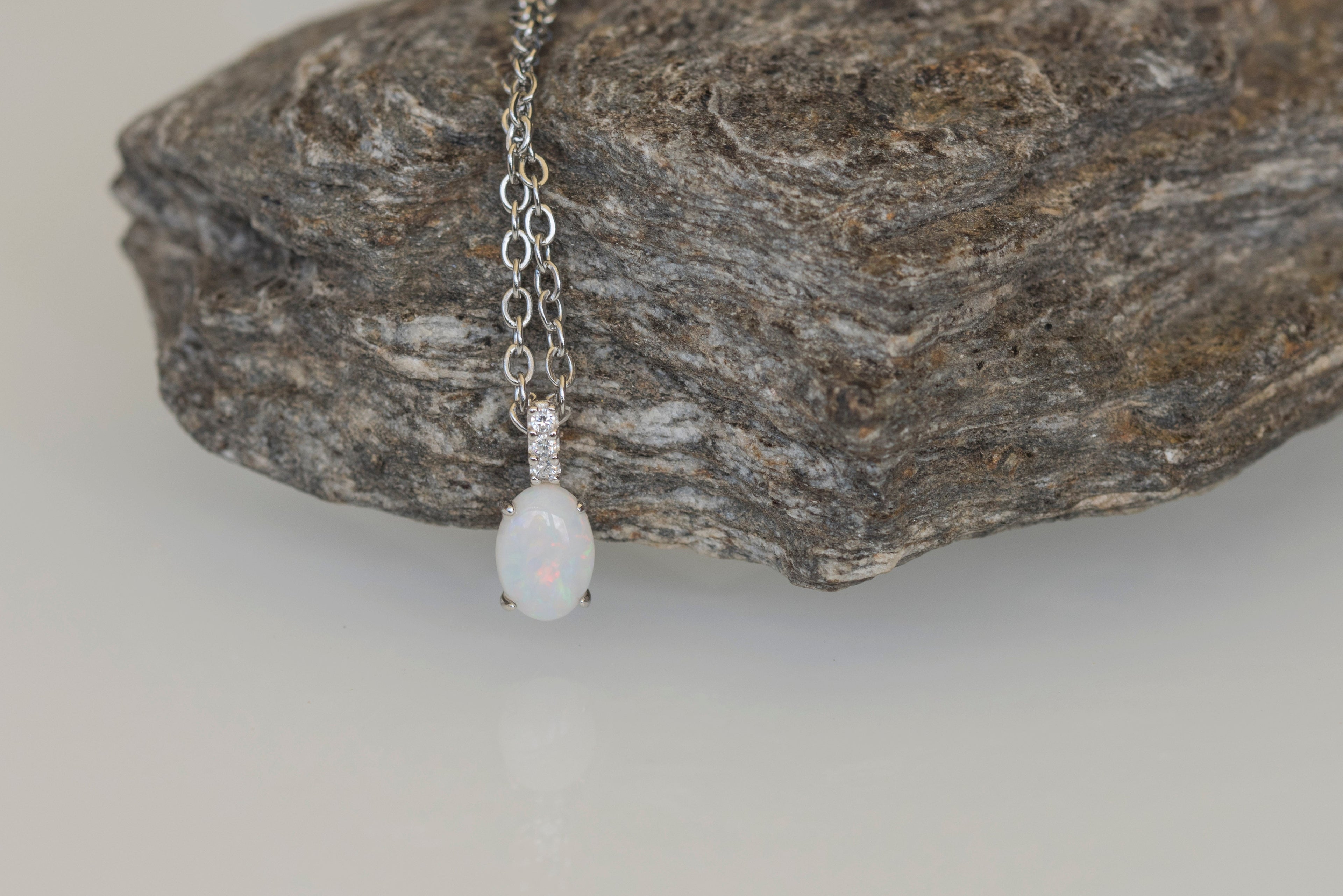Australian Opal Jewelry - Dainty Multi Color Fire Opa Pendant - Australian Solid Opal Necklace in Sterling Silver White Gold Plated