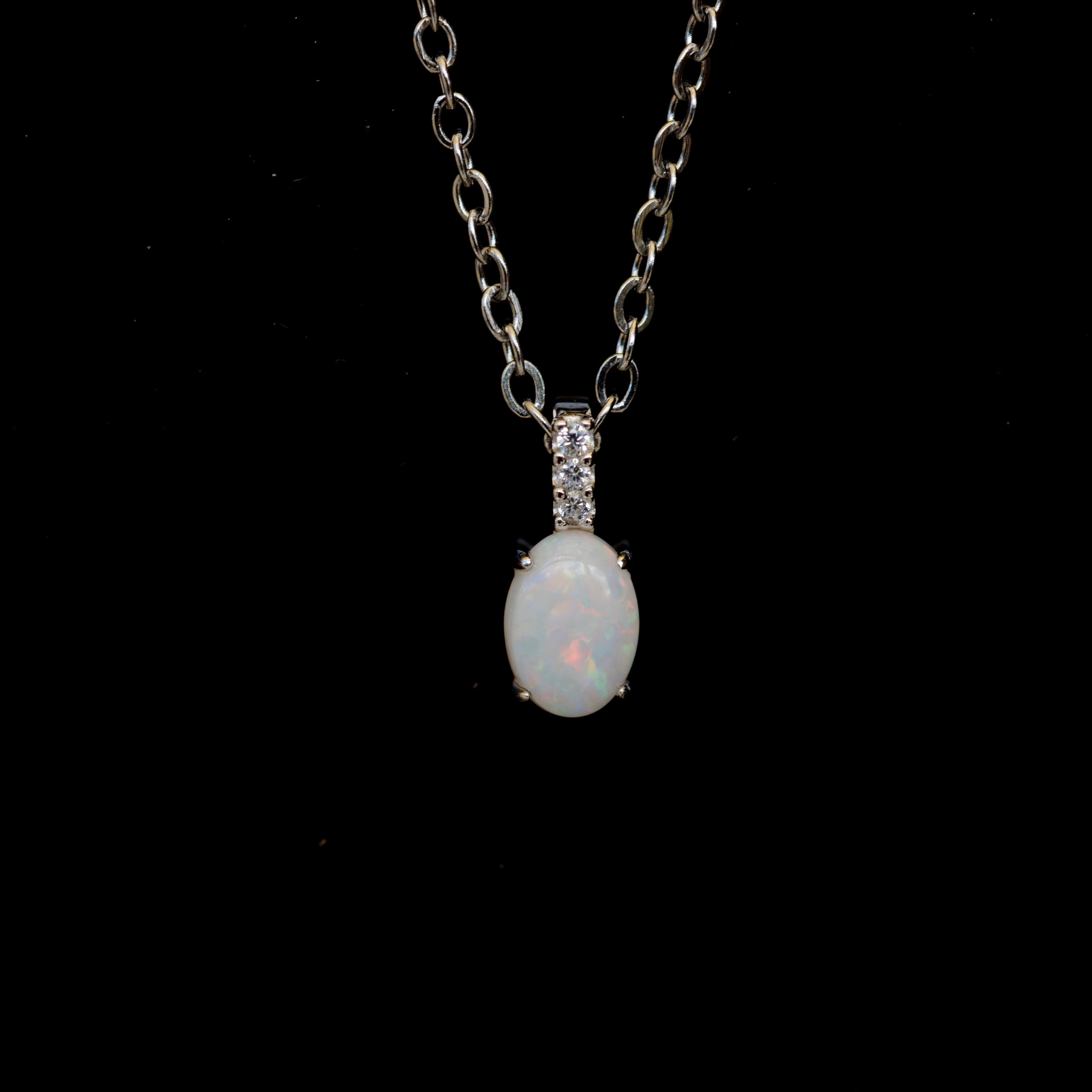 Australian Opal Jewelry - Dainty Multi Color Fire Opa Pendant - Australian Solid Opal Necklace in Sterling Silver White Gold Plated
