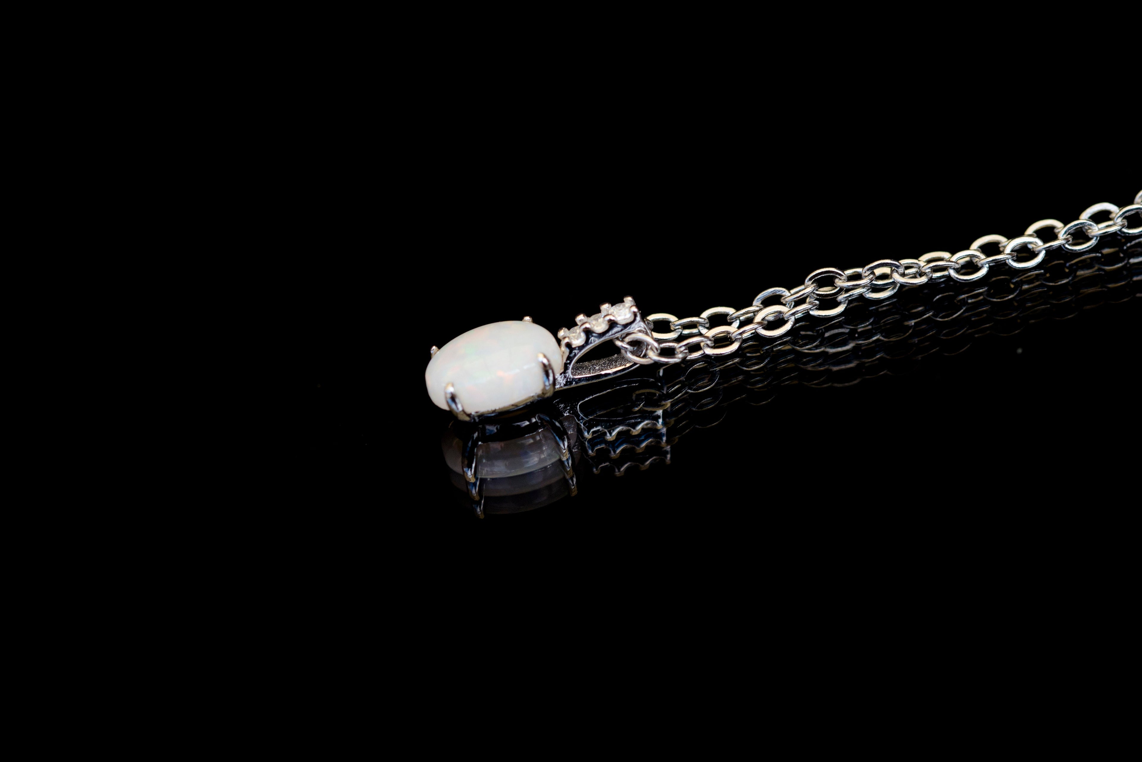 Australian Opal Jewelry - Dainty Multi Color Fire Opa Pendant - Australian Solid Opal Necklace in Sterling Silver White Gold Plated