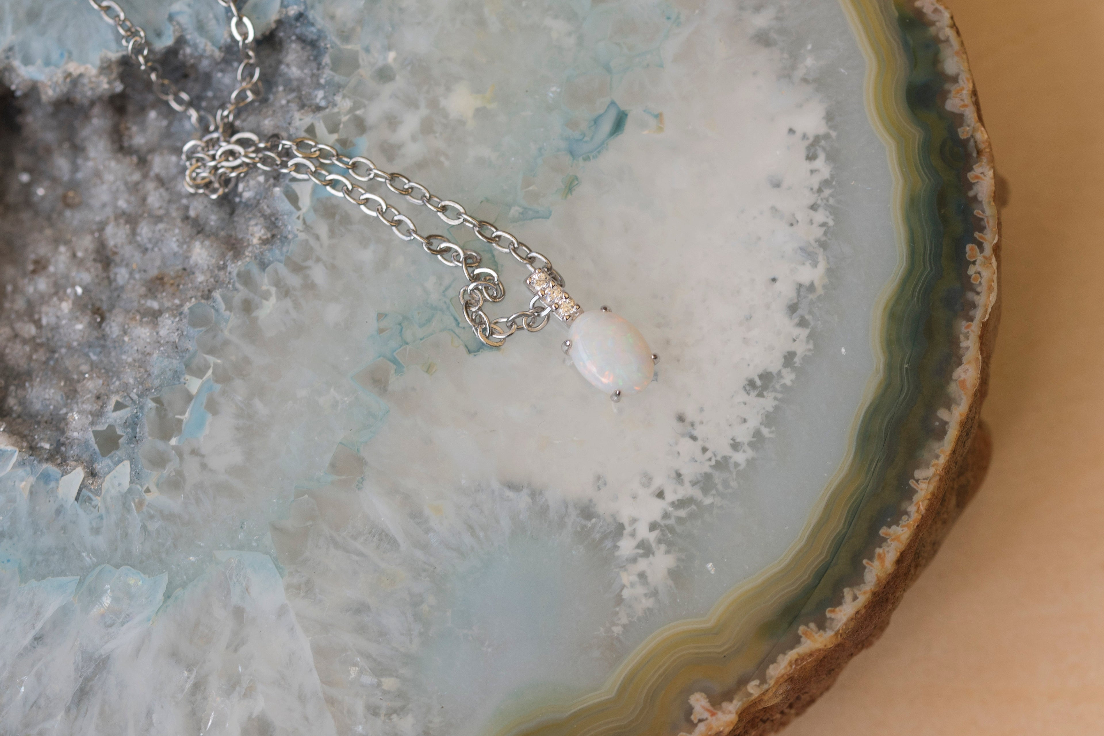 Australian Opal Jewelry - Dainty Multi Color Fire Opa Pendant - Australian Solid Opal Necklace in Sterling Silver White Gold Plated