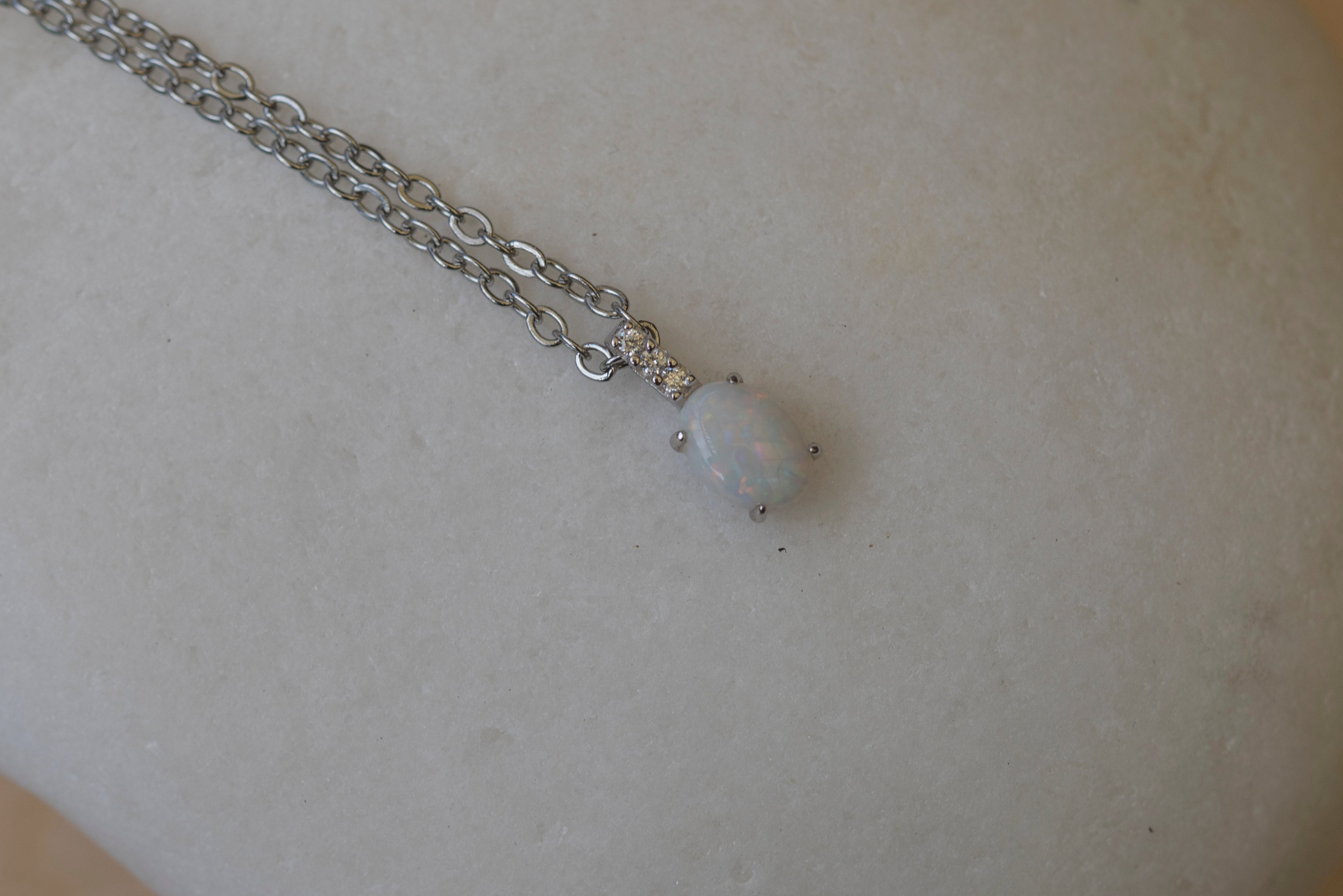 Australian Opal Jewelry - Dainty Multi Color Fire Opa Pendant - Australian Solid Opal Necklace in Sterling Silver White Gold Plated