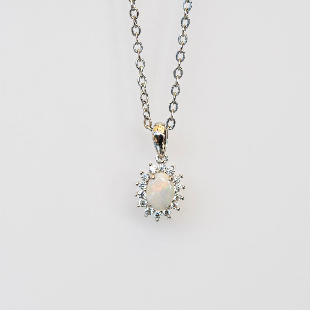 Australian Opal - Dainty Multi Color Pendant - Australian Solid Opal Necklace Pendant in Sterling Silver White Gold Plated