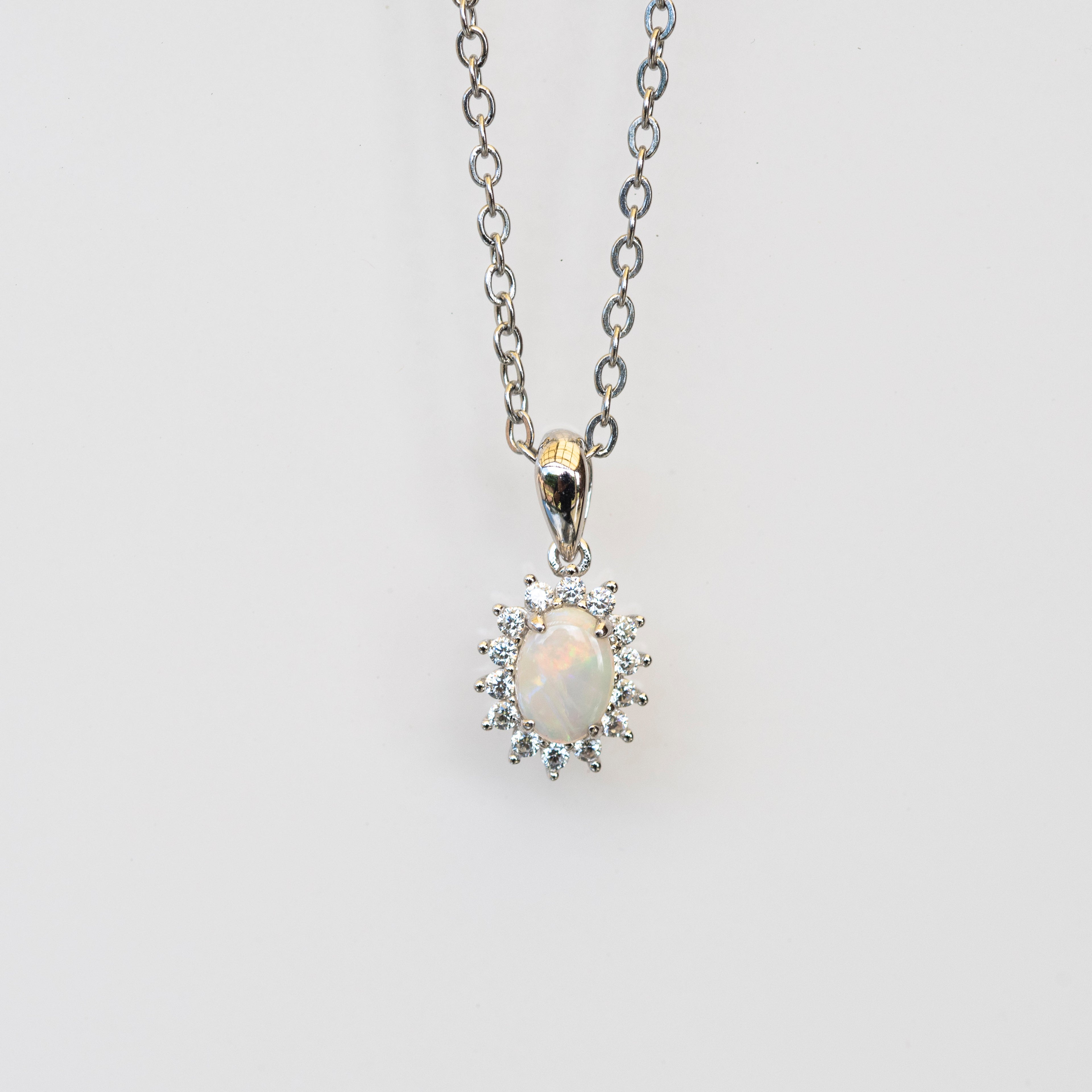 Australian Opal - Dainty Multi Color Pendant - Australian Solid Opal Necklace Pendant in Sterling Silver White Gold Plated