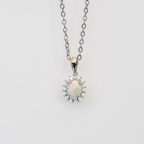 Australian Opal - Dainty Multi Color Pendant - Australian Solid Opal Necklace Pendant in Sterling Silver White Gold Plated