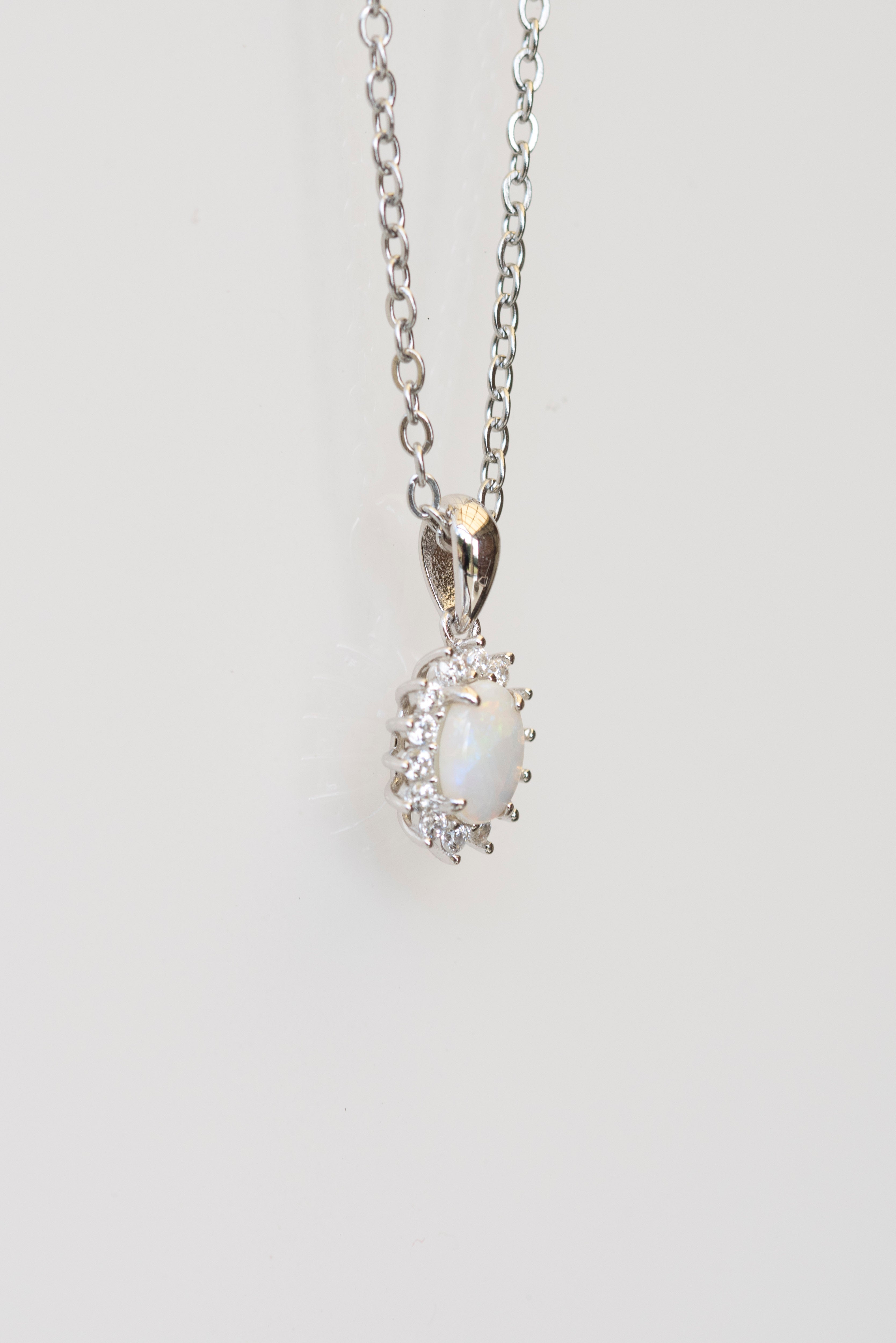 Australian Opal - Dainty Multi Color Pendant - Australian Solid Opal Necklace Pendant in Sterling Silver White Gold Plated