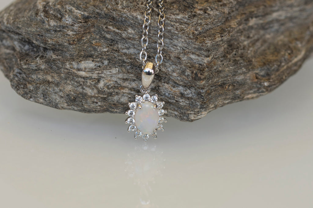 Australian Opal - Dainty Multi Color Pendant - Australian Solid Opal Necklace Pendant in Sterling Silver White Gold Plated