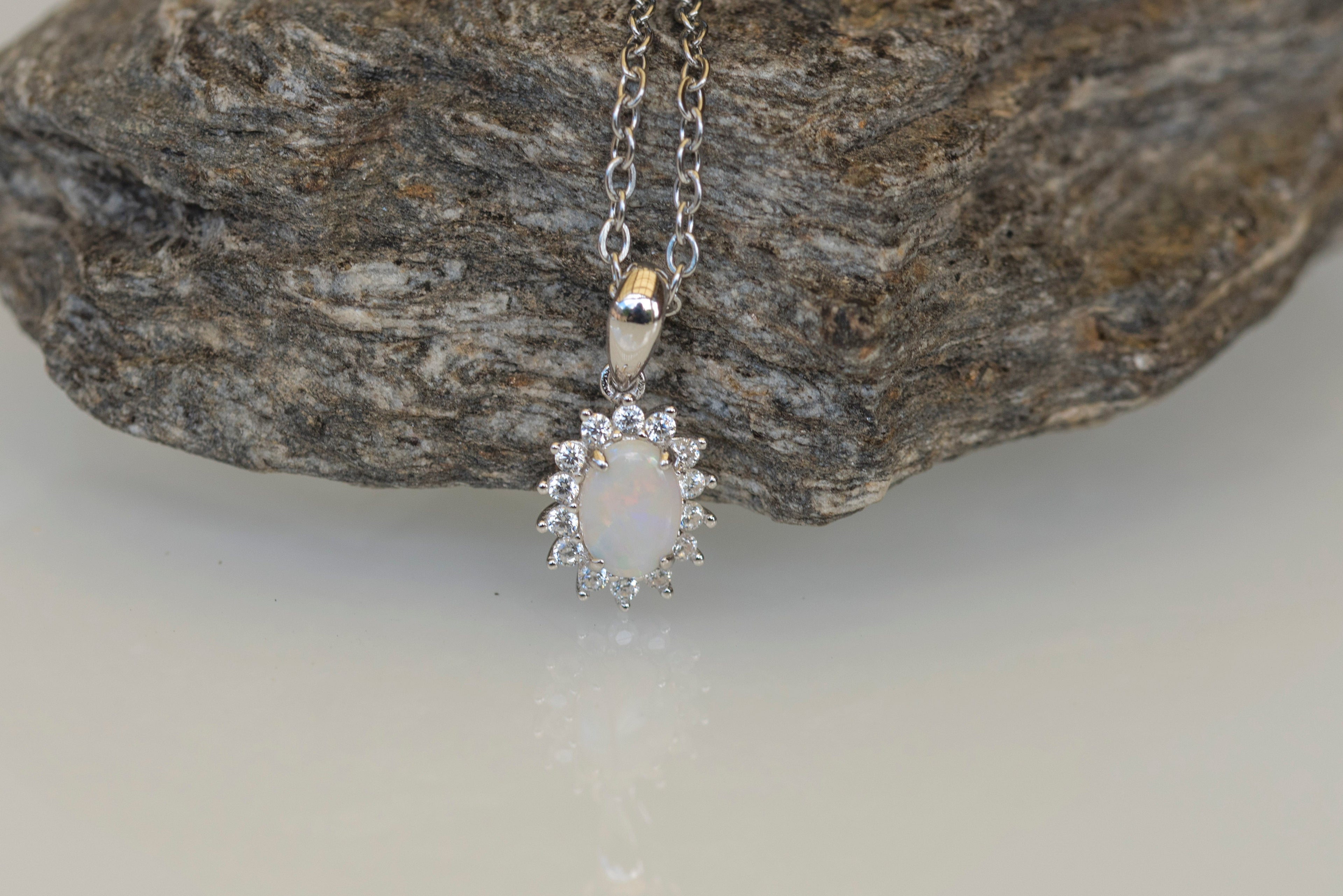 Australian Opal - Dainty Multi Color Pendant - Australian Solid Opal Necklace Pendant in Sterling Silver White Gold Plated