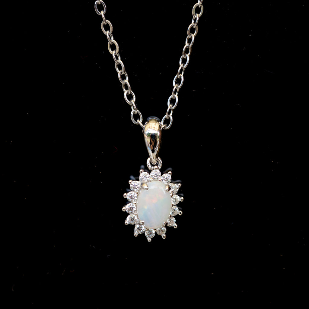Australian Opal - Dainty Multi Color Pendant - Australian Solid Opal Necklace Pendant in Sterling Silver White Gold Plated