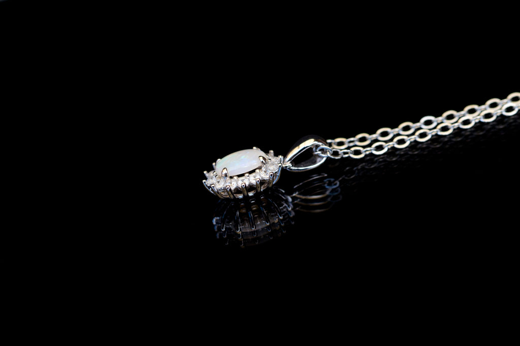 Australian Opal - Dainty Multi Color Pendant - Australian Solid Opal Necklace Pendant in Sterling Silver White Gold Plated