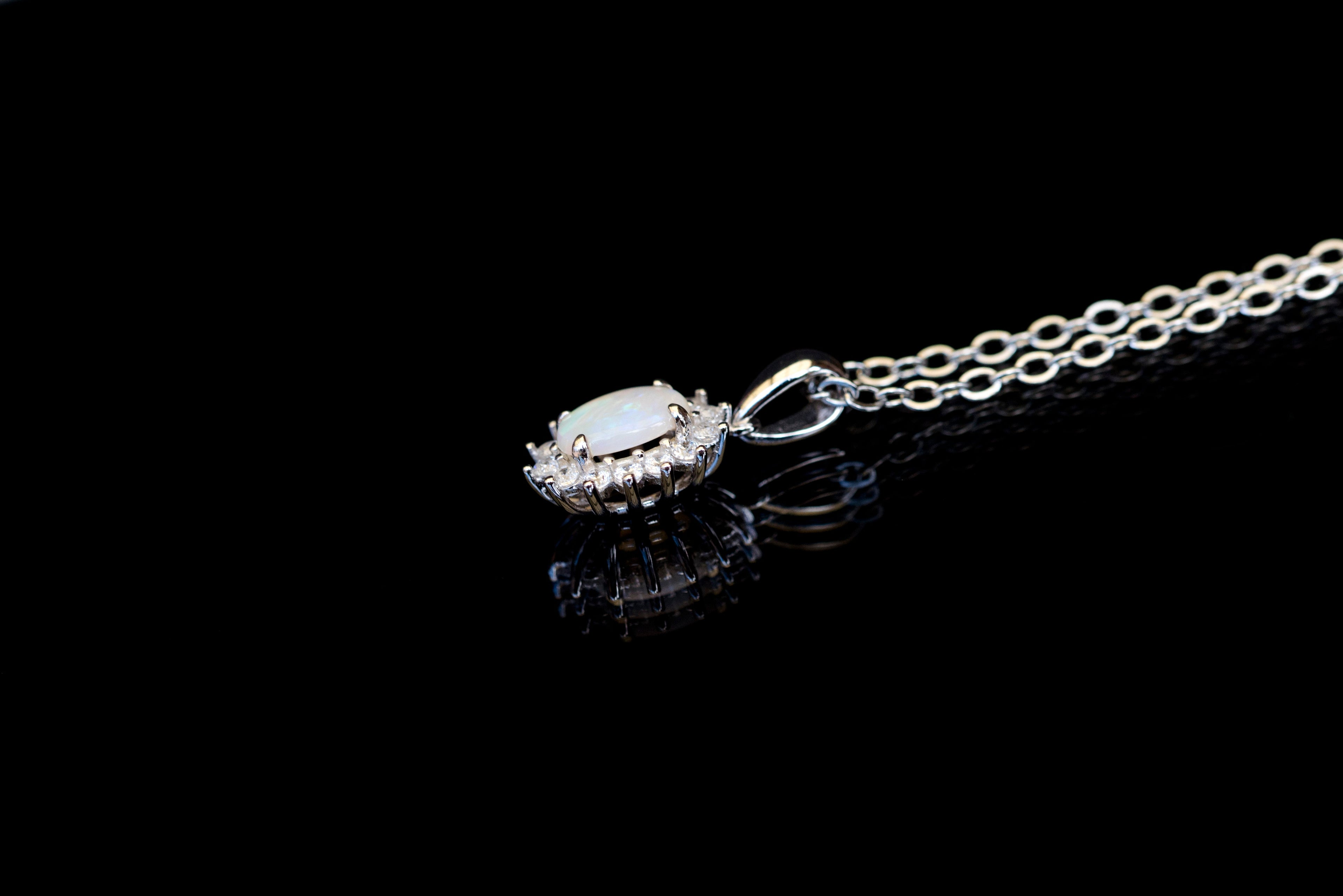 Australian Opal - Dainty Multi Color Pendant - Australian Solid Opal Necklace Pendant in Sterling Silver White Gold Plated