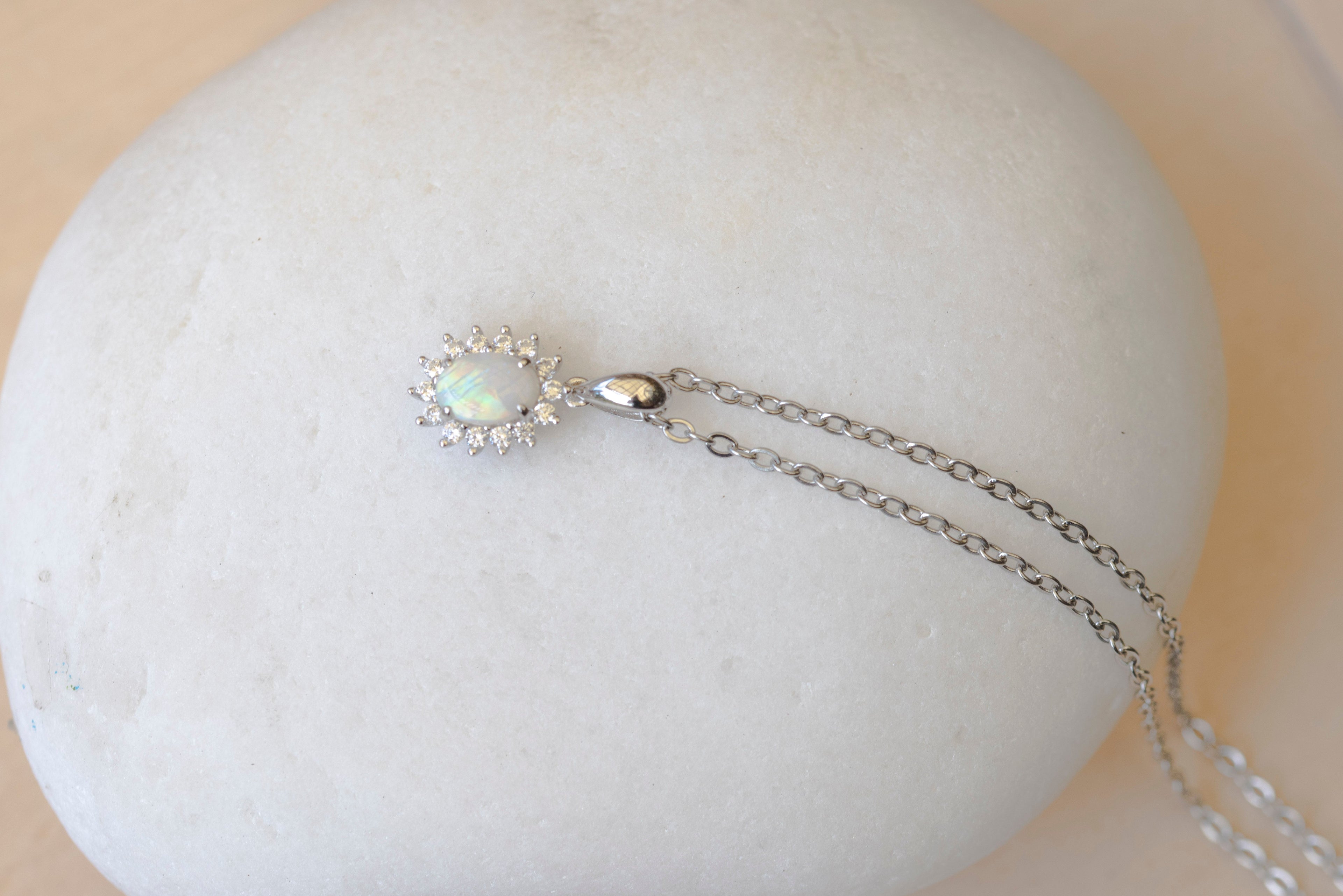 Australian Opal - Dainty Multi Color Pendant - Australian Solid Opal Necklace Pendant in Sterling Silver White Gold Plated