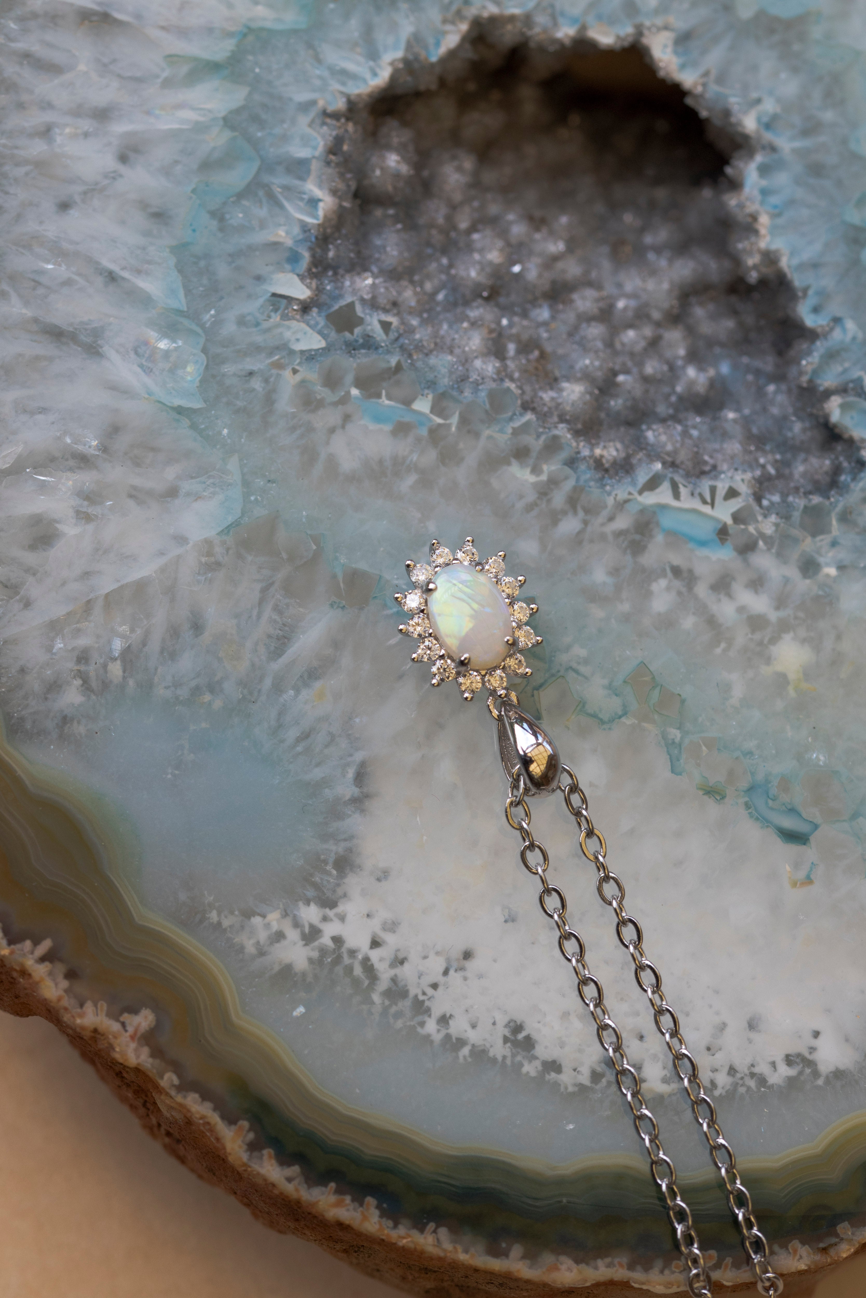 Australian Opal - Dainty Multi Color Pendant - Australian Solid Opal Necklace Pendant in Sterling Silver White Gold Plated