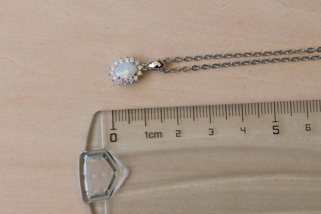 Australian Opal - Dainty Multi Color Pendant - Australian Solid Opal Necklace Pendant in Sterling Silver White Gold Plated