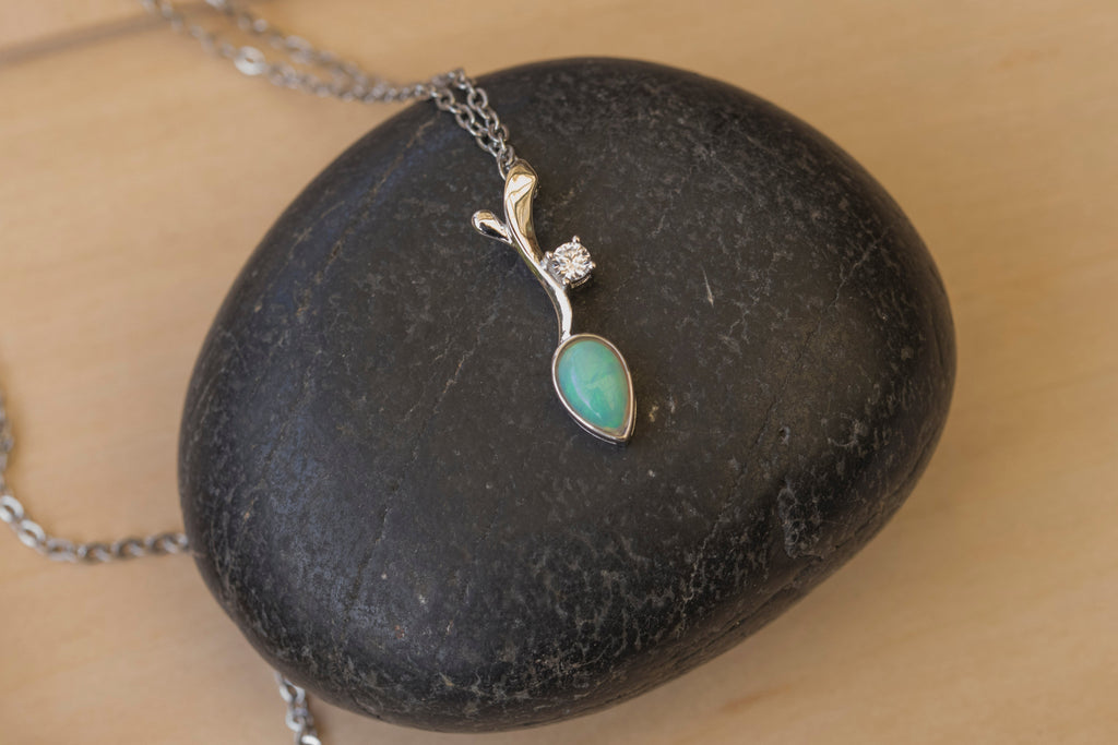 Genuine Australian Opal - Dainty Multi Color Fire Opal Necklace - Australian Solid Opal Pendant in Sterling Silver White Gold Plated