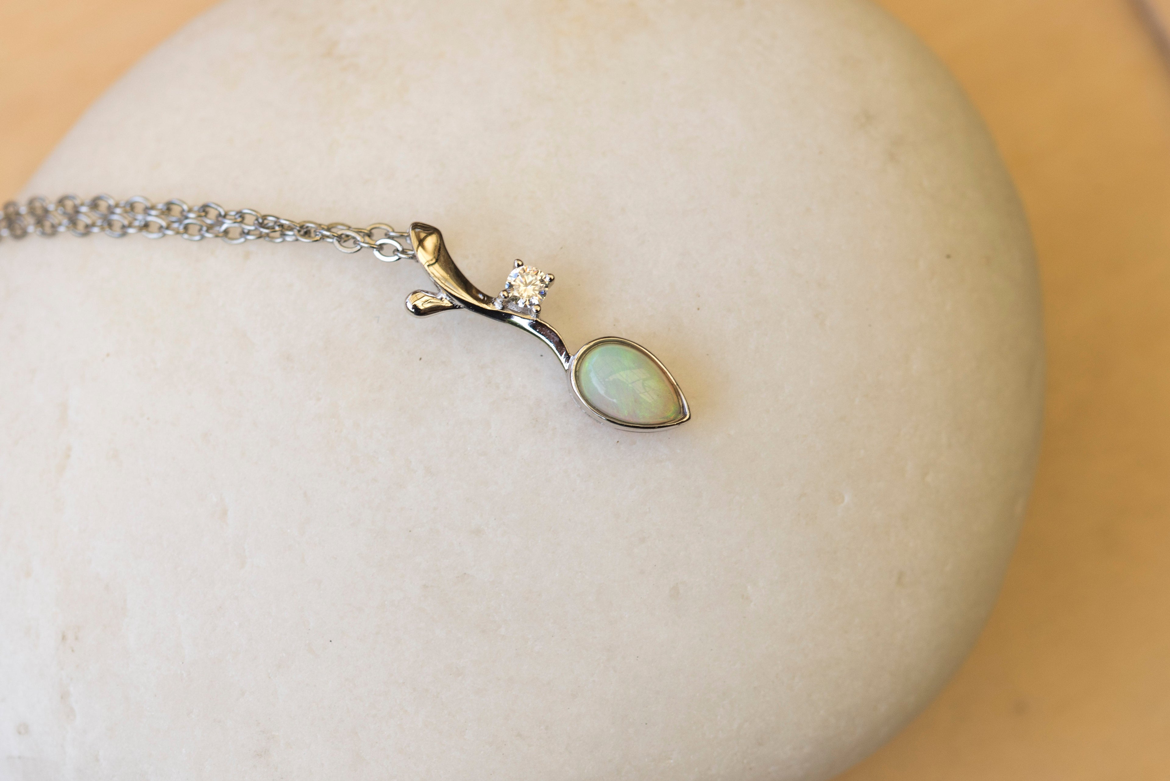 Genuine Australian Opal - Dainty Multi Color Fire Opal Necklace - Australian Solid Opal Pendant in Sterling Silver White Gold Plated